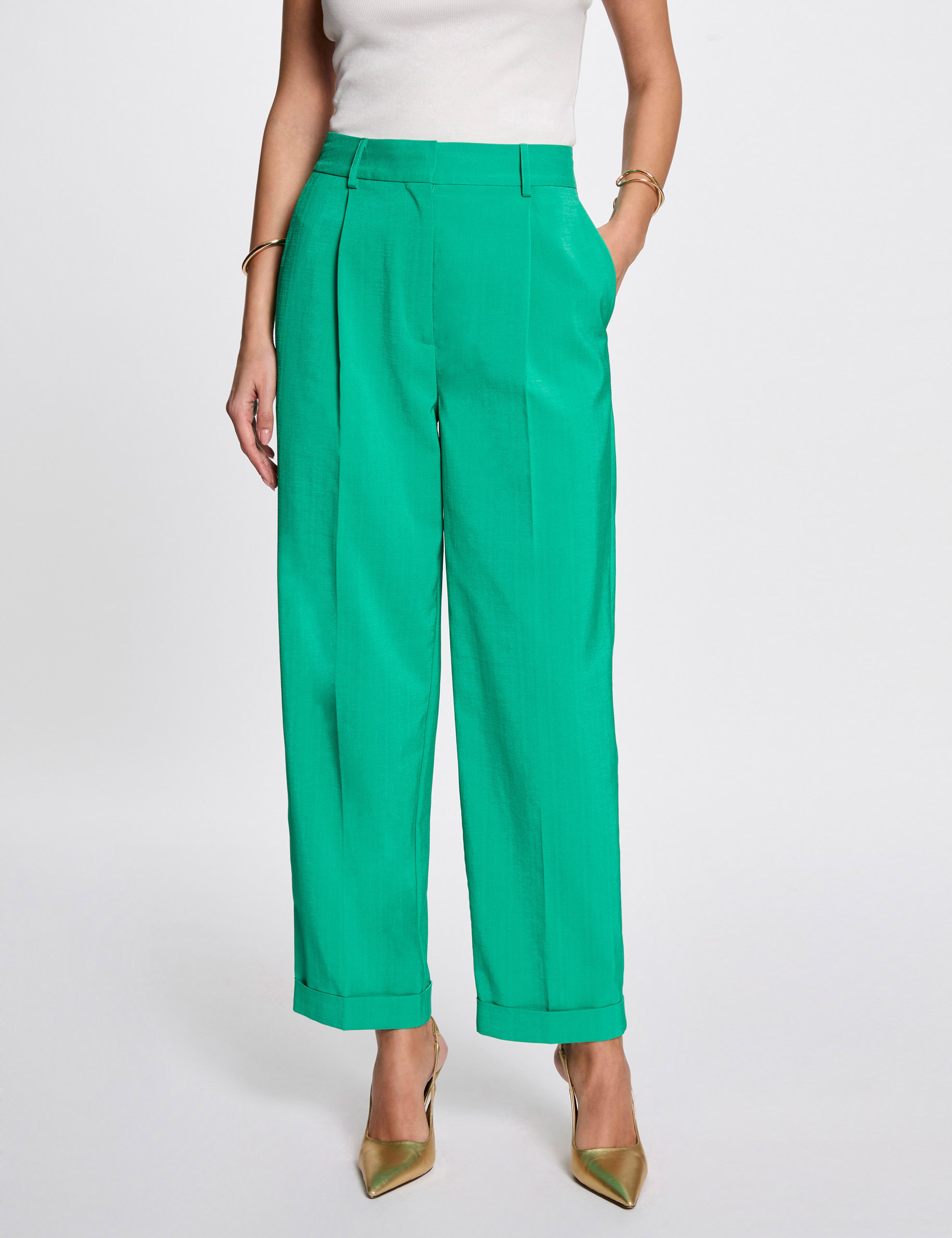 pantalon droit a pinces vert emeraude femme Pantalon droit à pinces vert émeraude femme