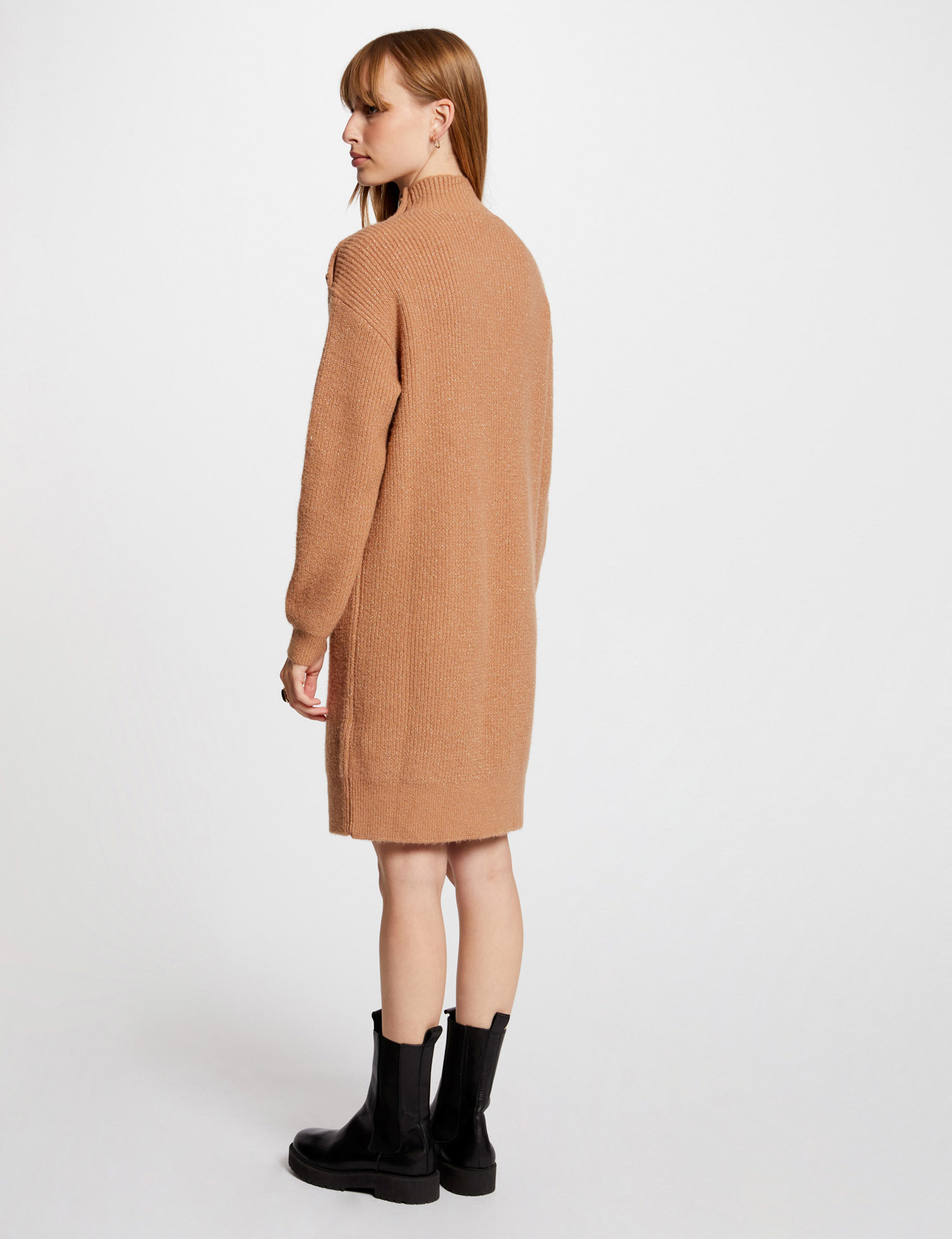 robe pull droite col montant camel femme Robe pull droite col montant camel femme