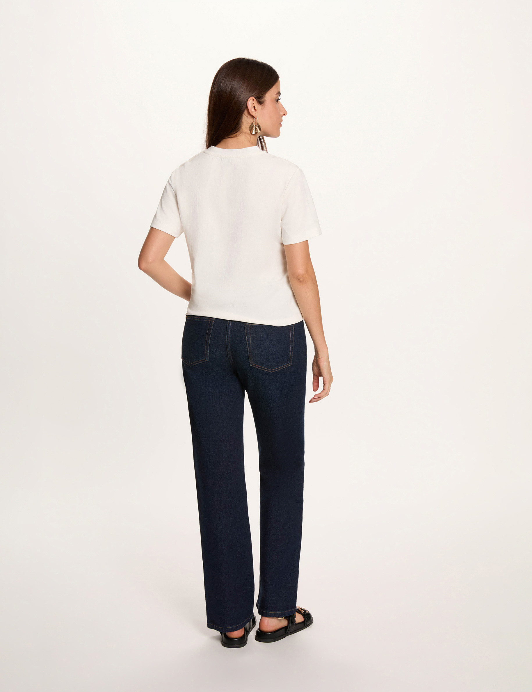 T-shirt col rond boutons blanc femme