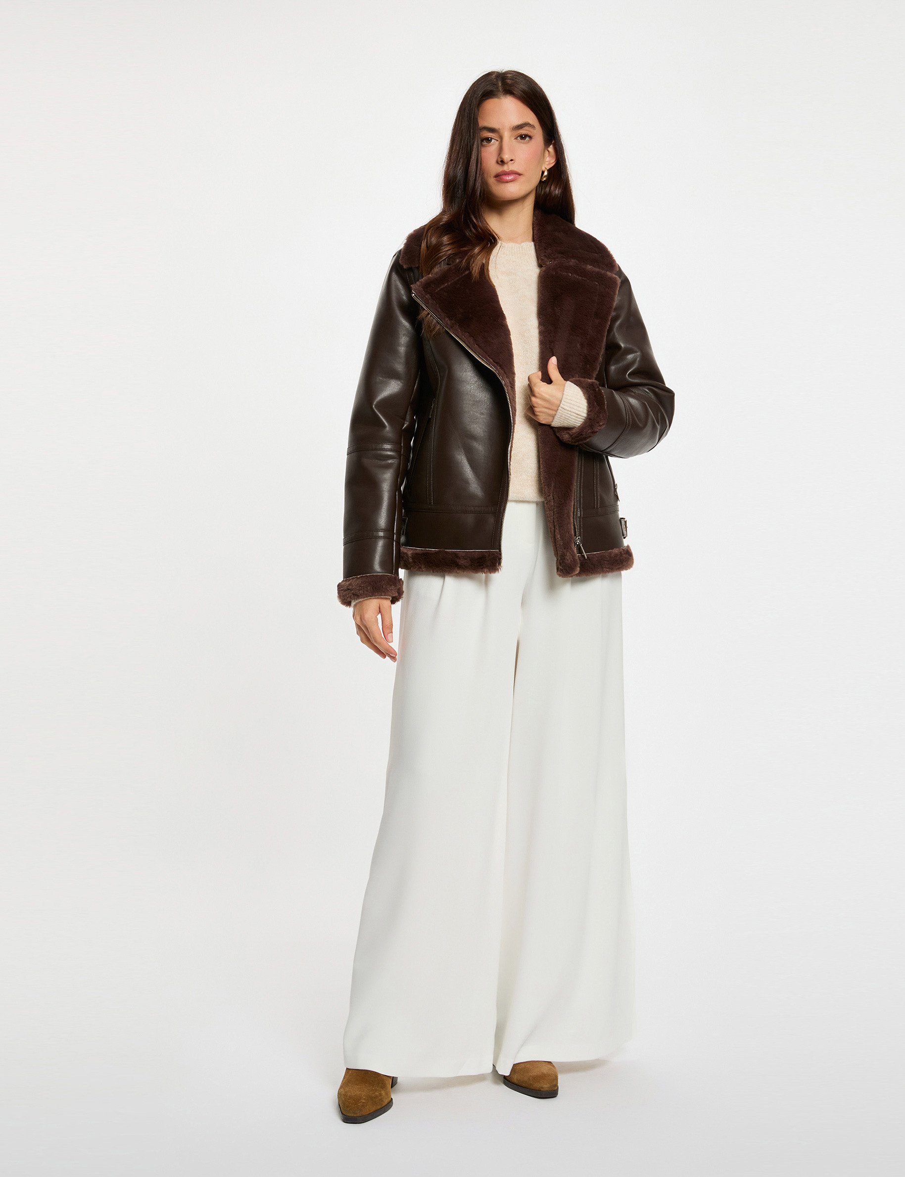 Oversized jack van imitatieleer donker bruin vrouw