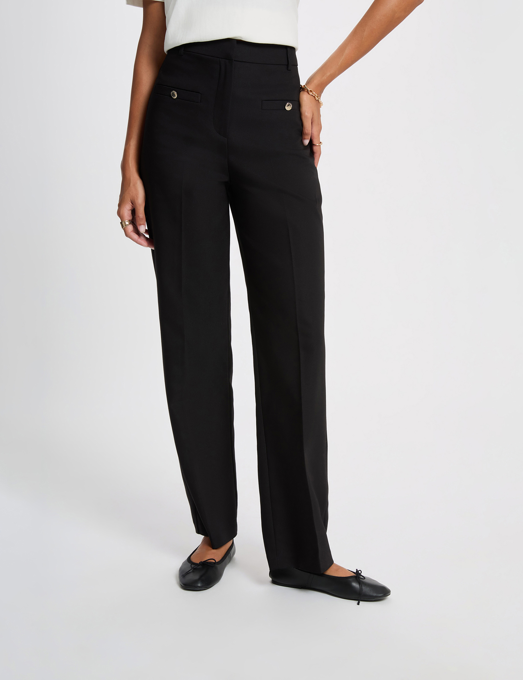 Hoge taille wijde broek zwart vrouw
