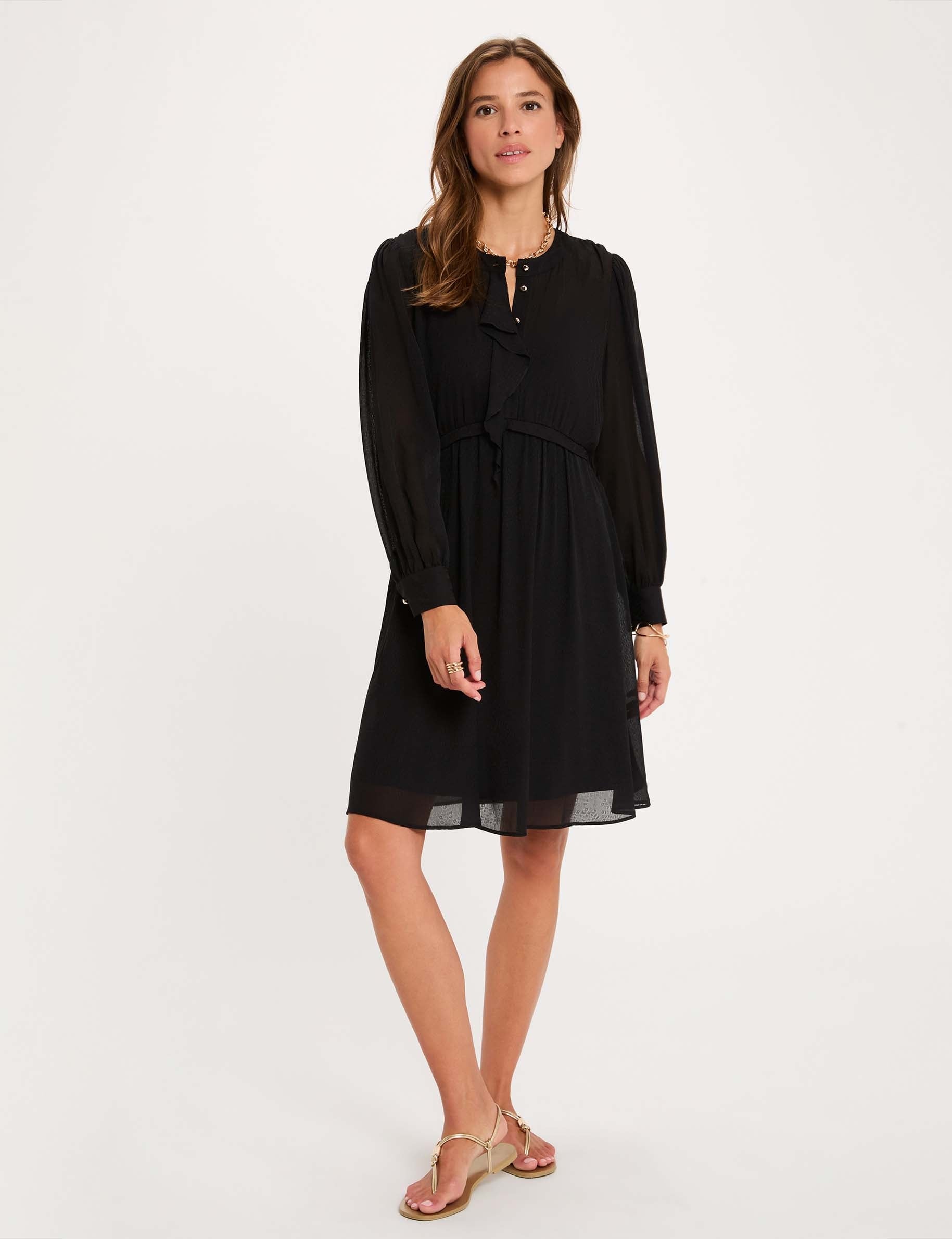 Korte jacquard jurk zwart vrouw