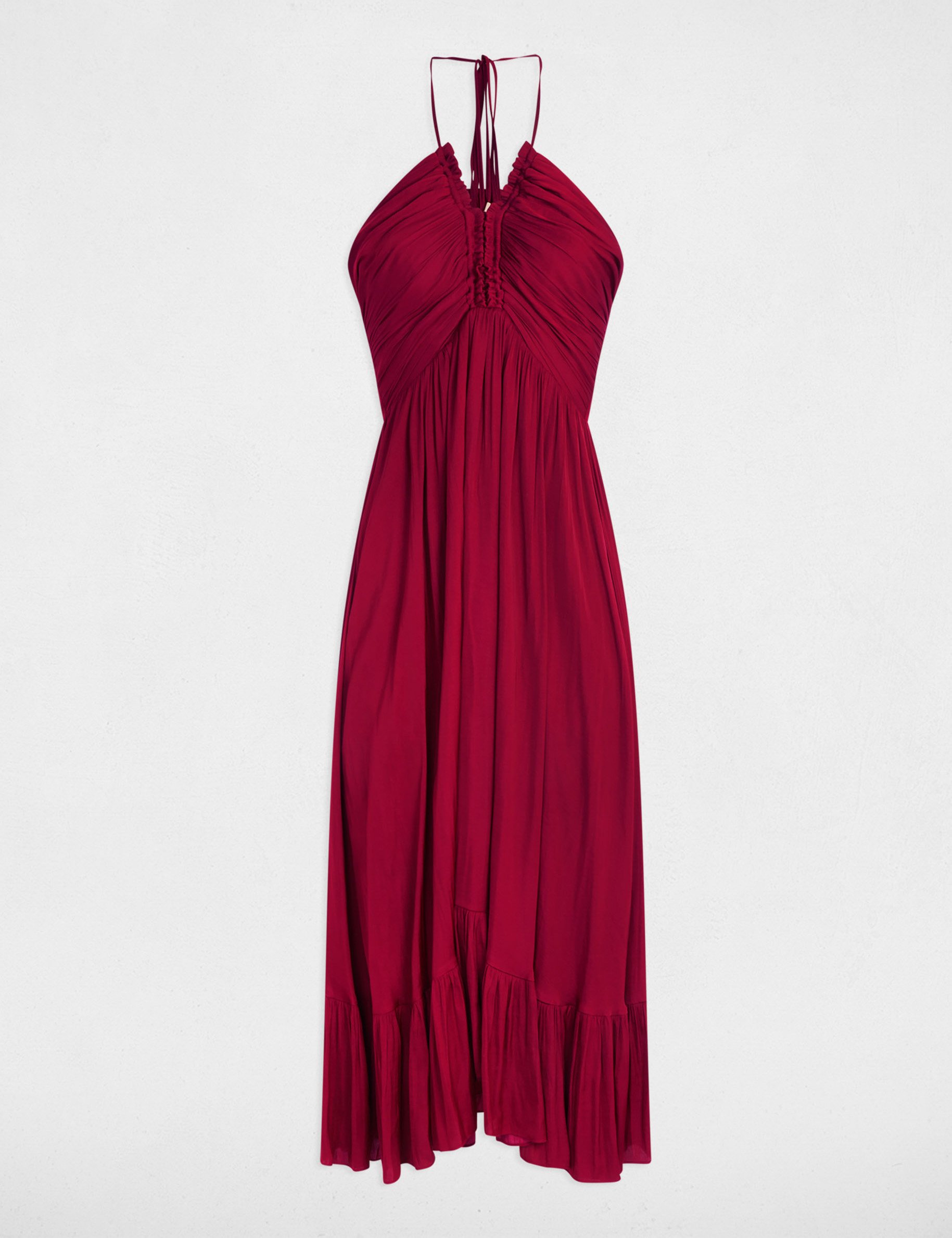 rechte midi jurk met satijnen effect donker rood vrouw Rechte midi-jurk met satijnen effect donker rood vrouw