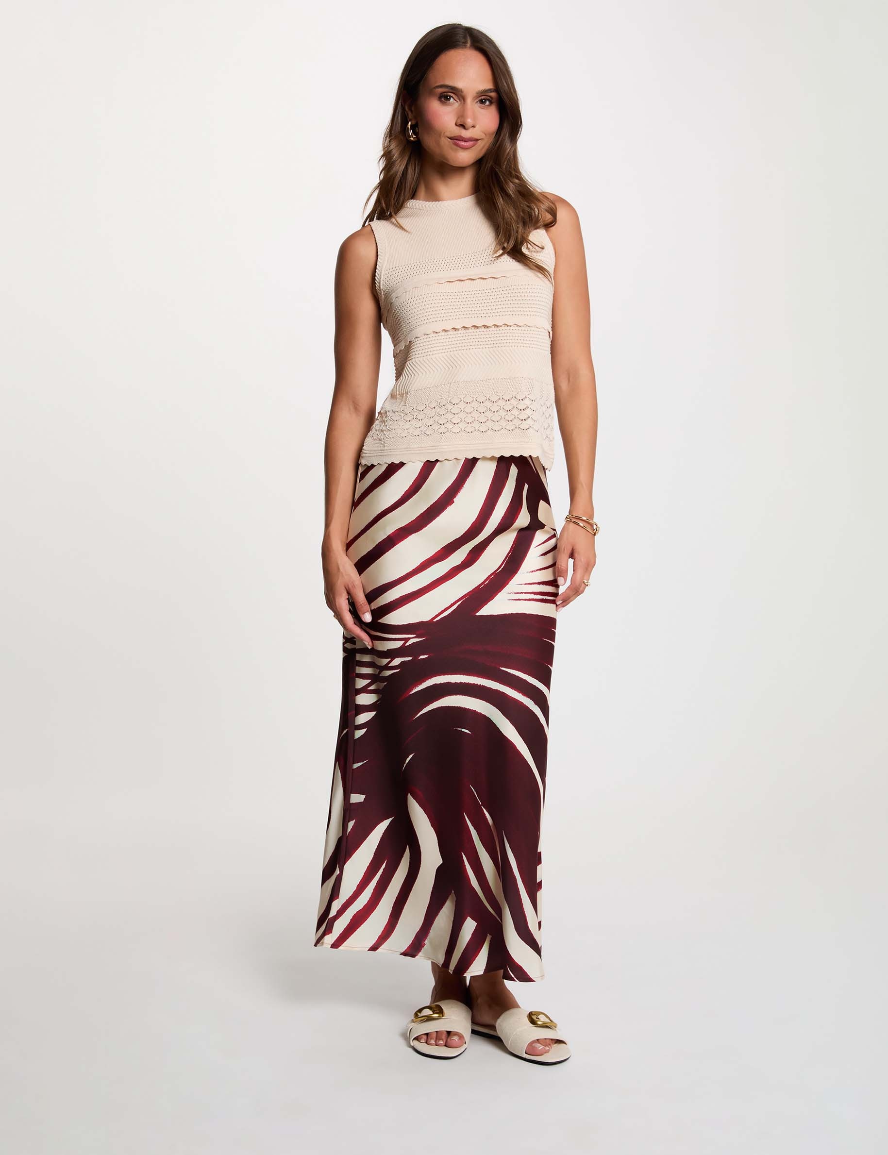 Jupe mi longue satin&eacute;e multicolore femme