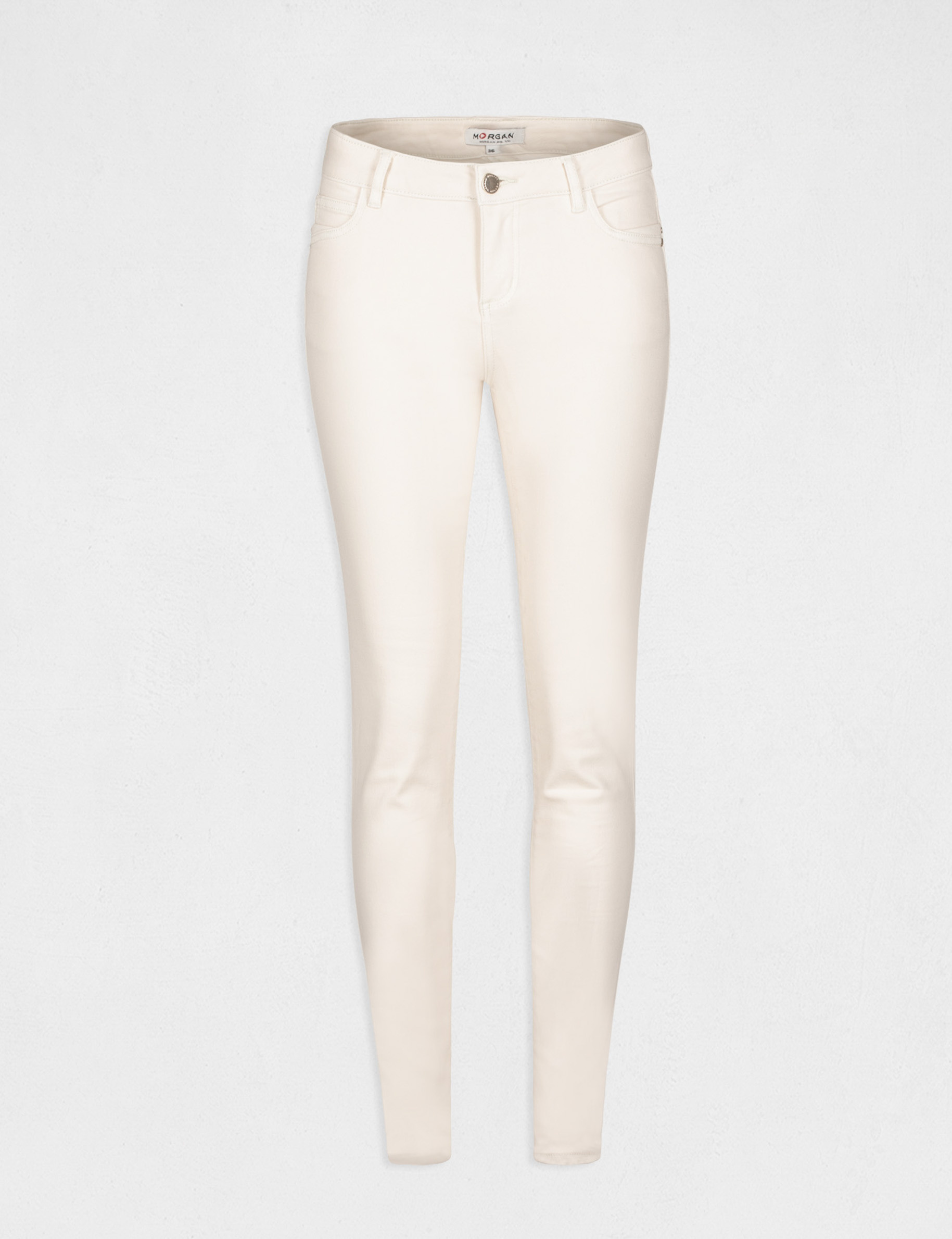 Jeans skinny taille basse ivoire femme