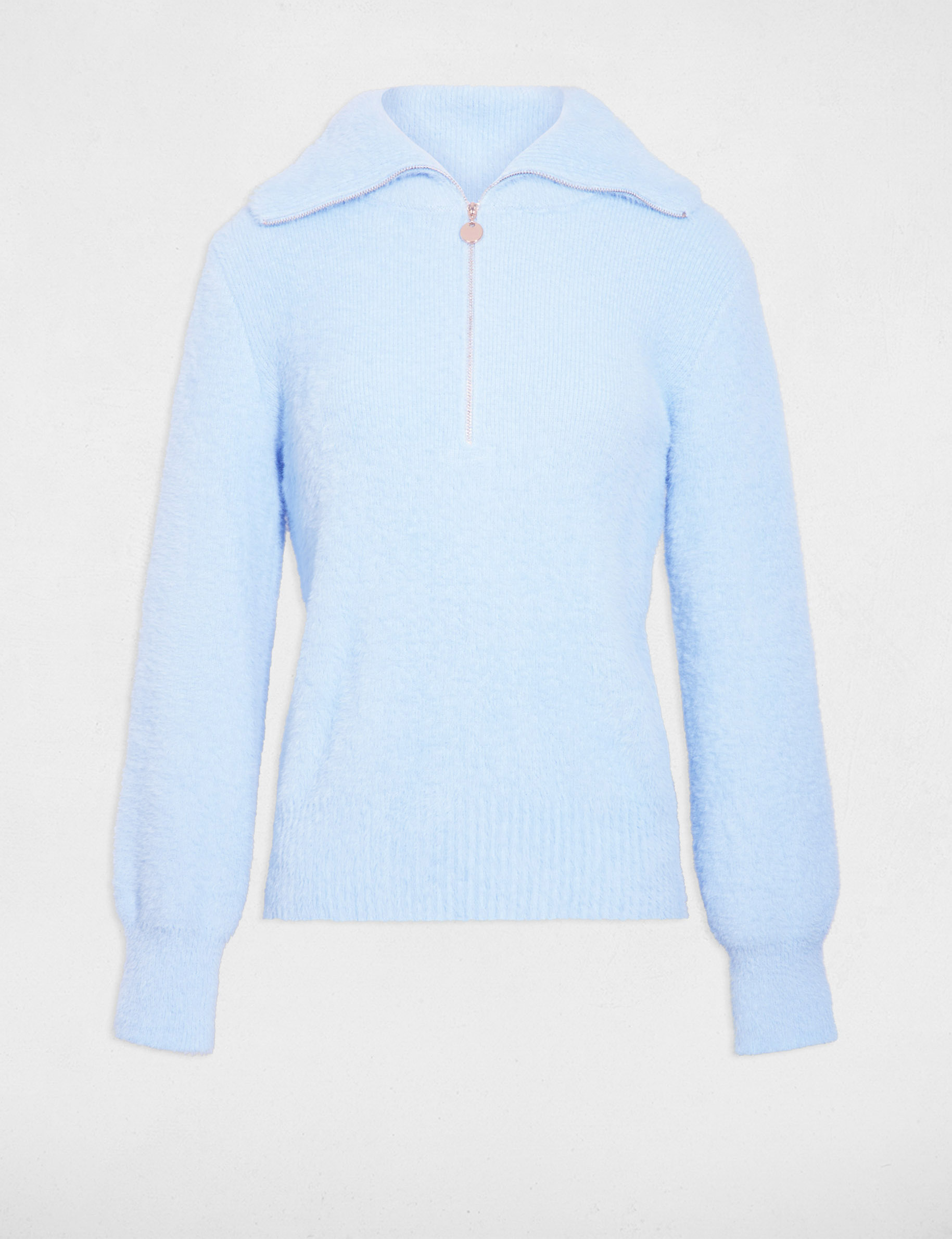 pull manches longues a col zippe bleu ciel femme Pull manches longues à col zippé bleu ciel femme