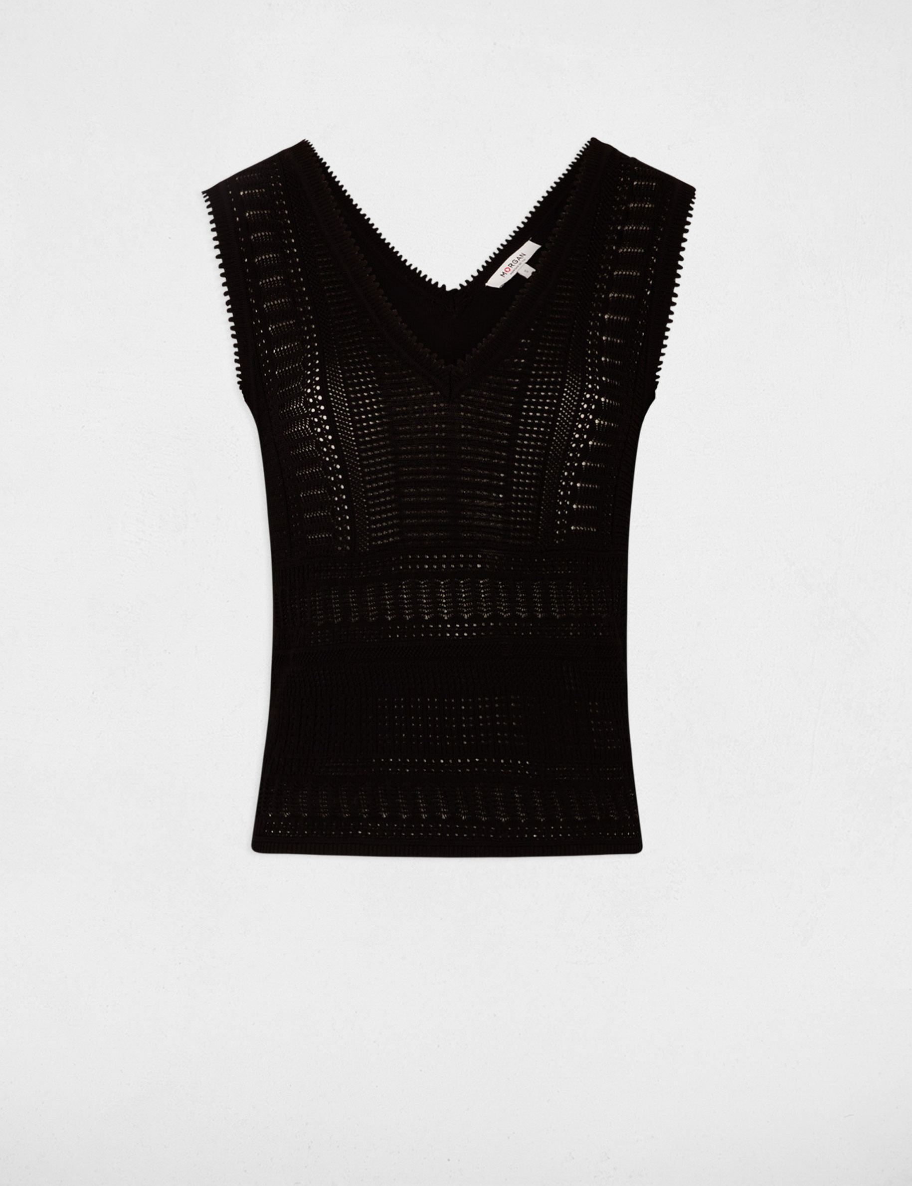 pull sans manches ajoure noir femme Pull sans manches ajouré noir femme