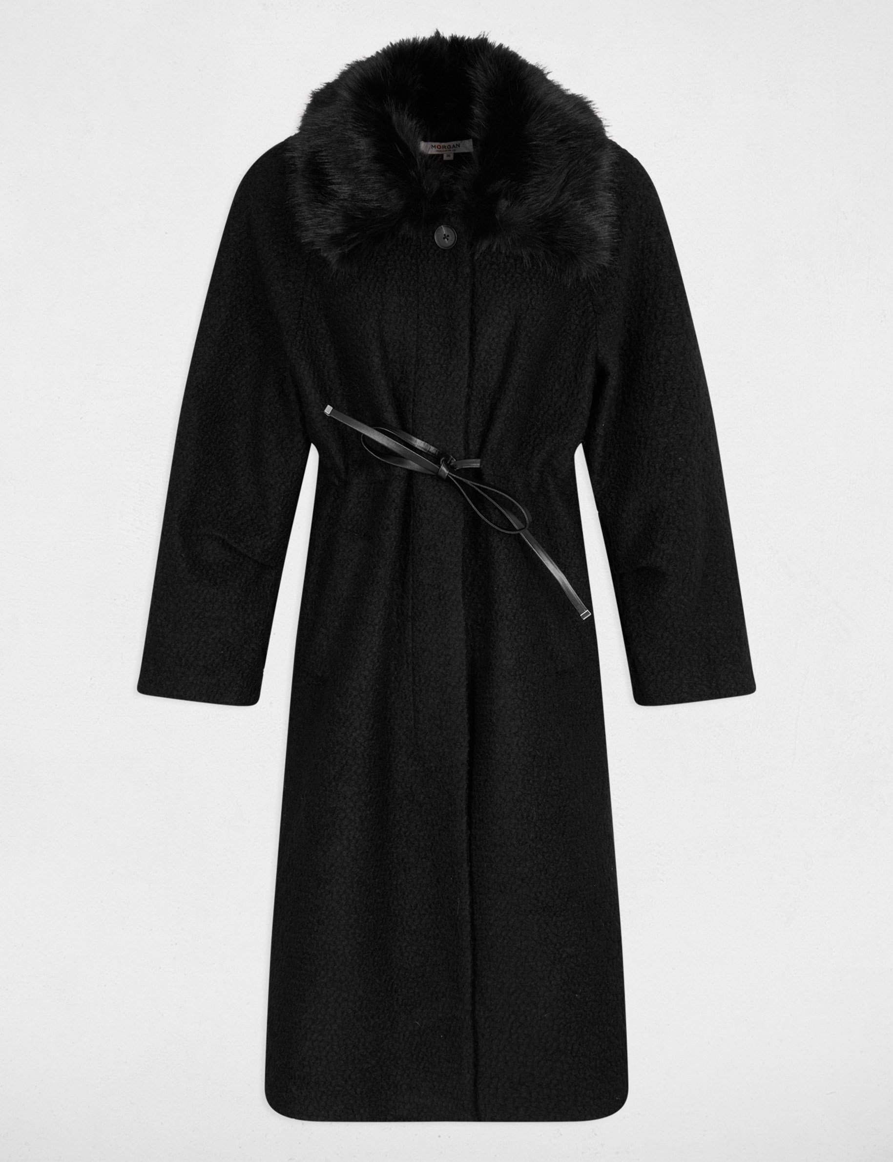 manteau long fausse fourrure noir femme Manteau long fausse fourrure noir femme