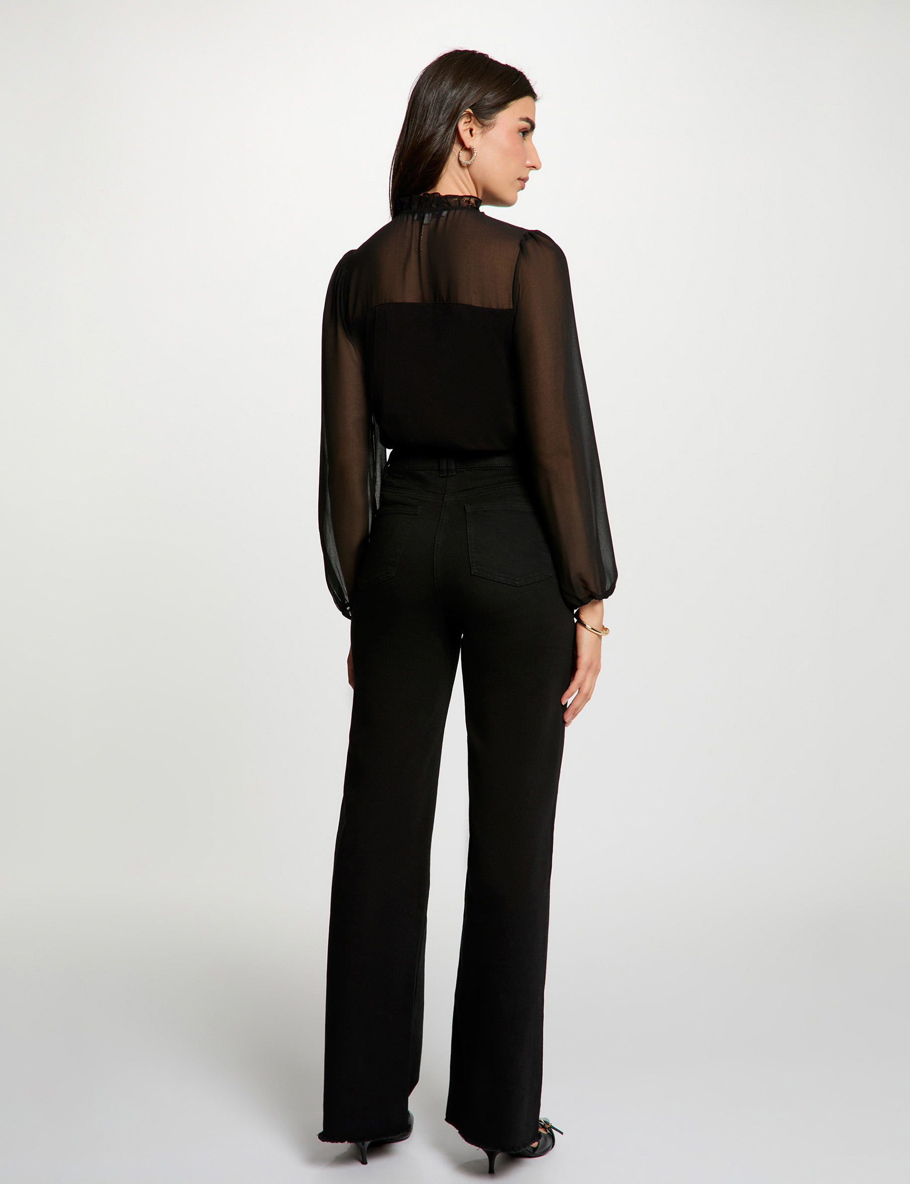 Voile blouse met v-hals zwart vrouw