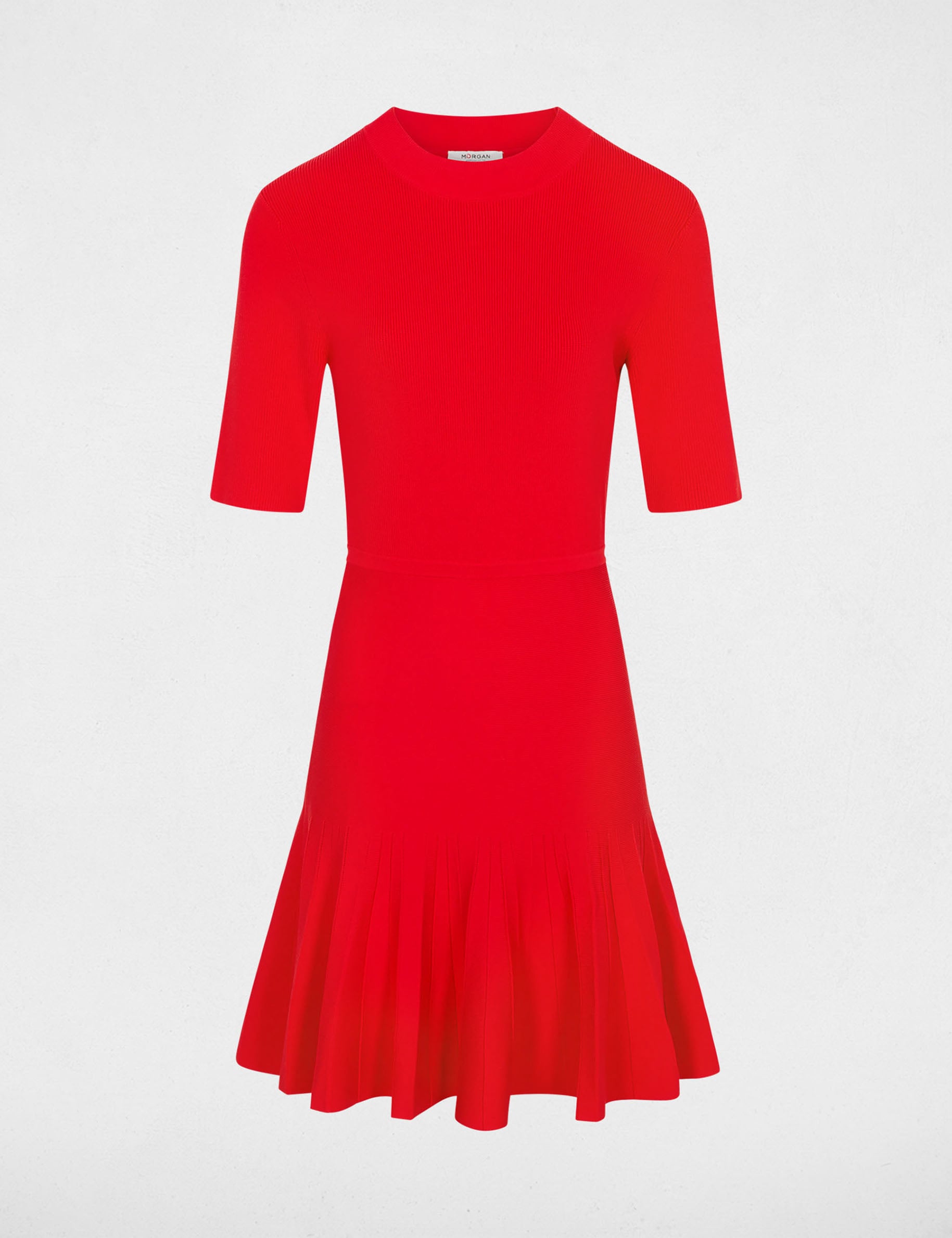 Robe tricot pliss&eacute;e rouge femme