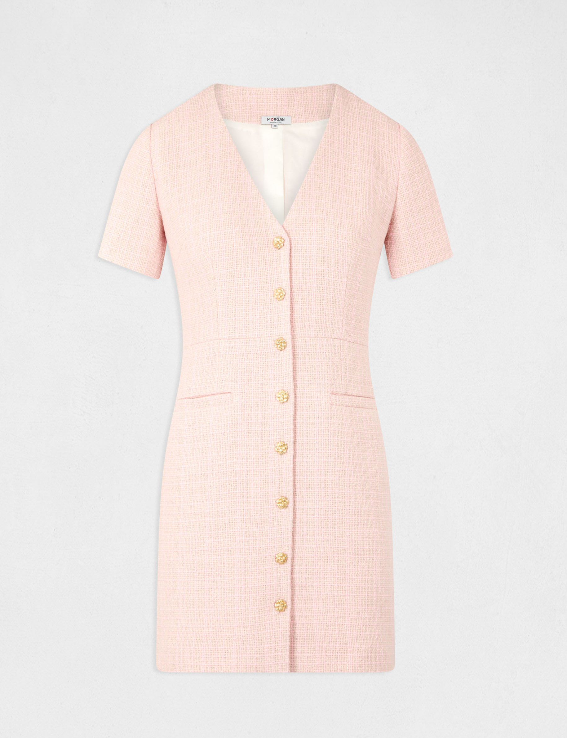 Robe ajustée boutonnée rose femme Robe ajustée boutonnée rose femme
