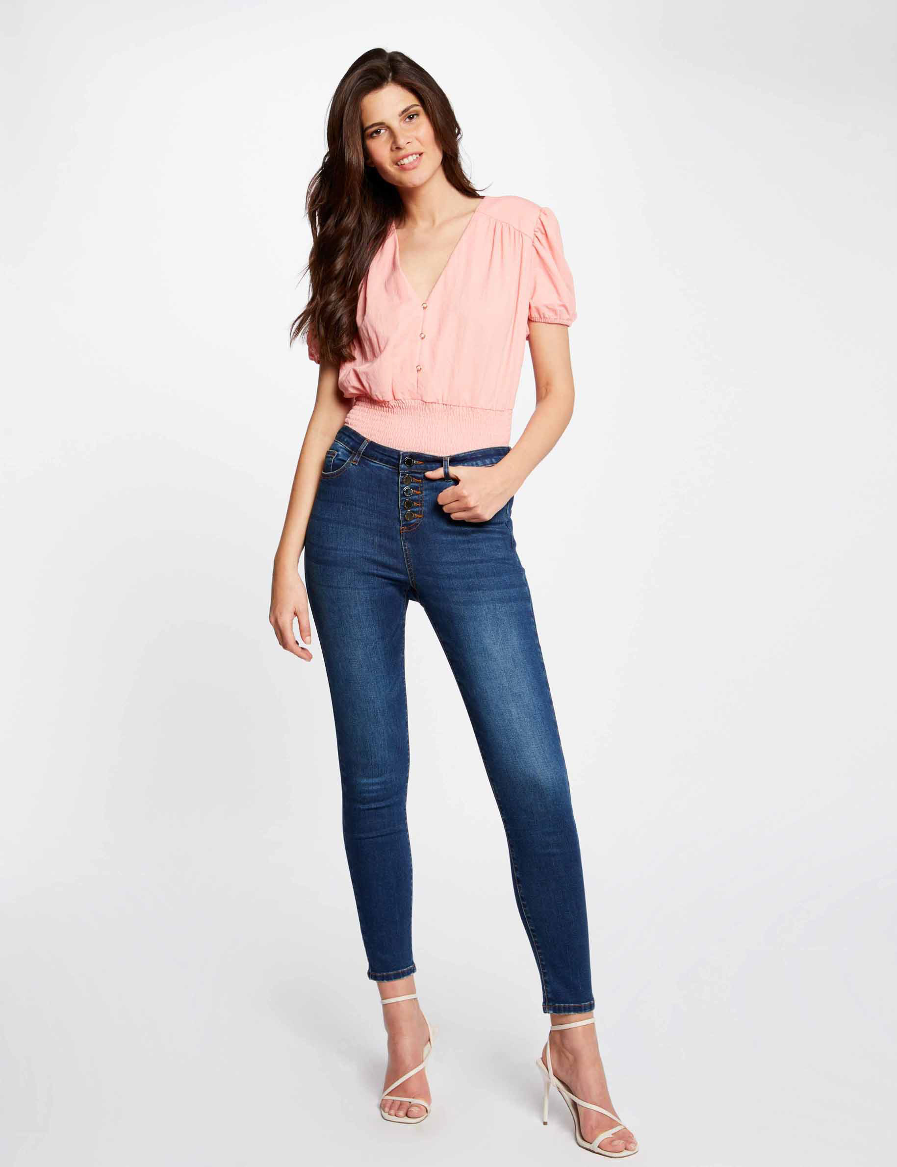 Slim-fit jeans met standaard 7/8-taille ruw denim vrouw