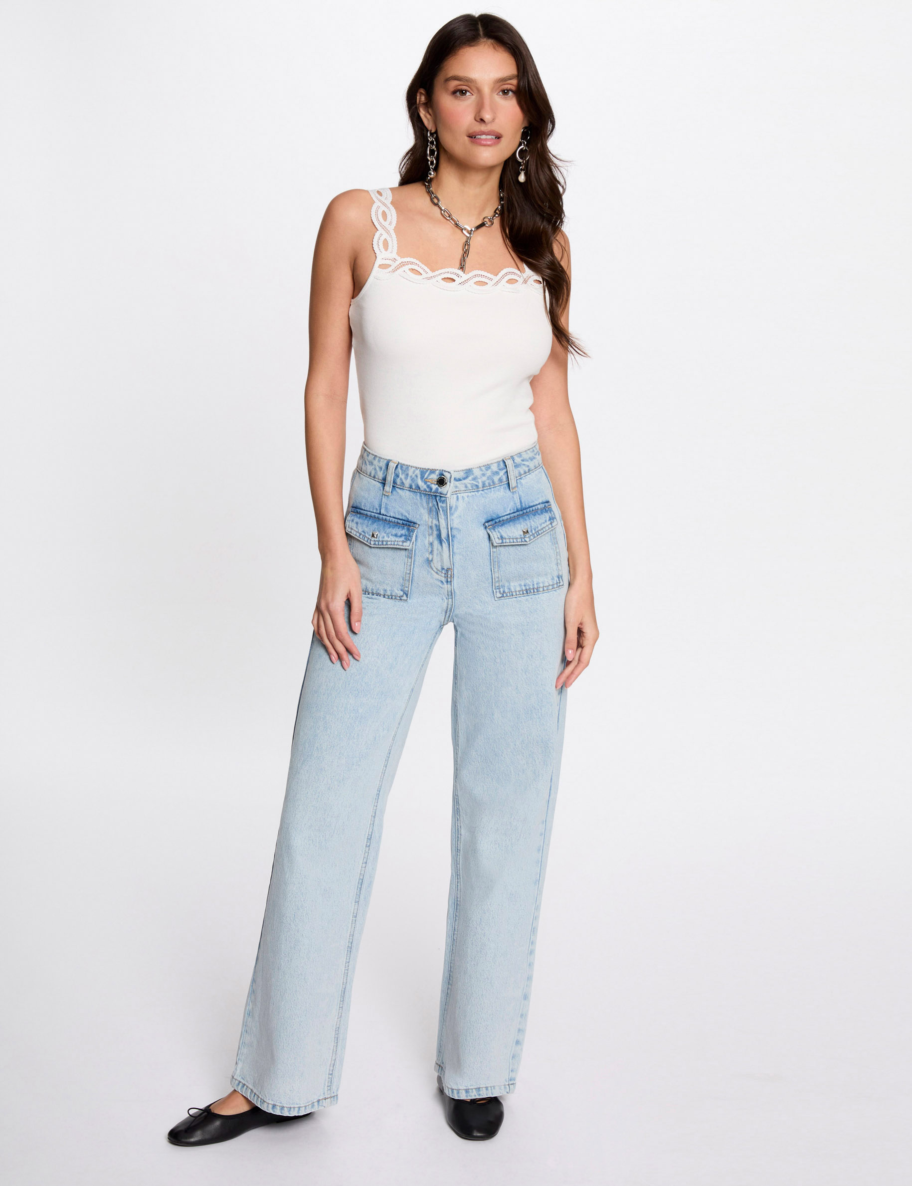 top met brede bandjes helder wit vrouw Top met brede bandjes helder wit vrouw