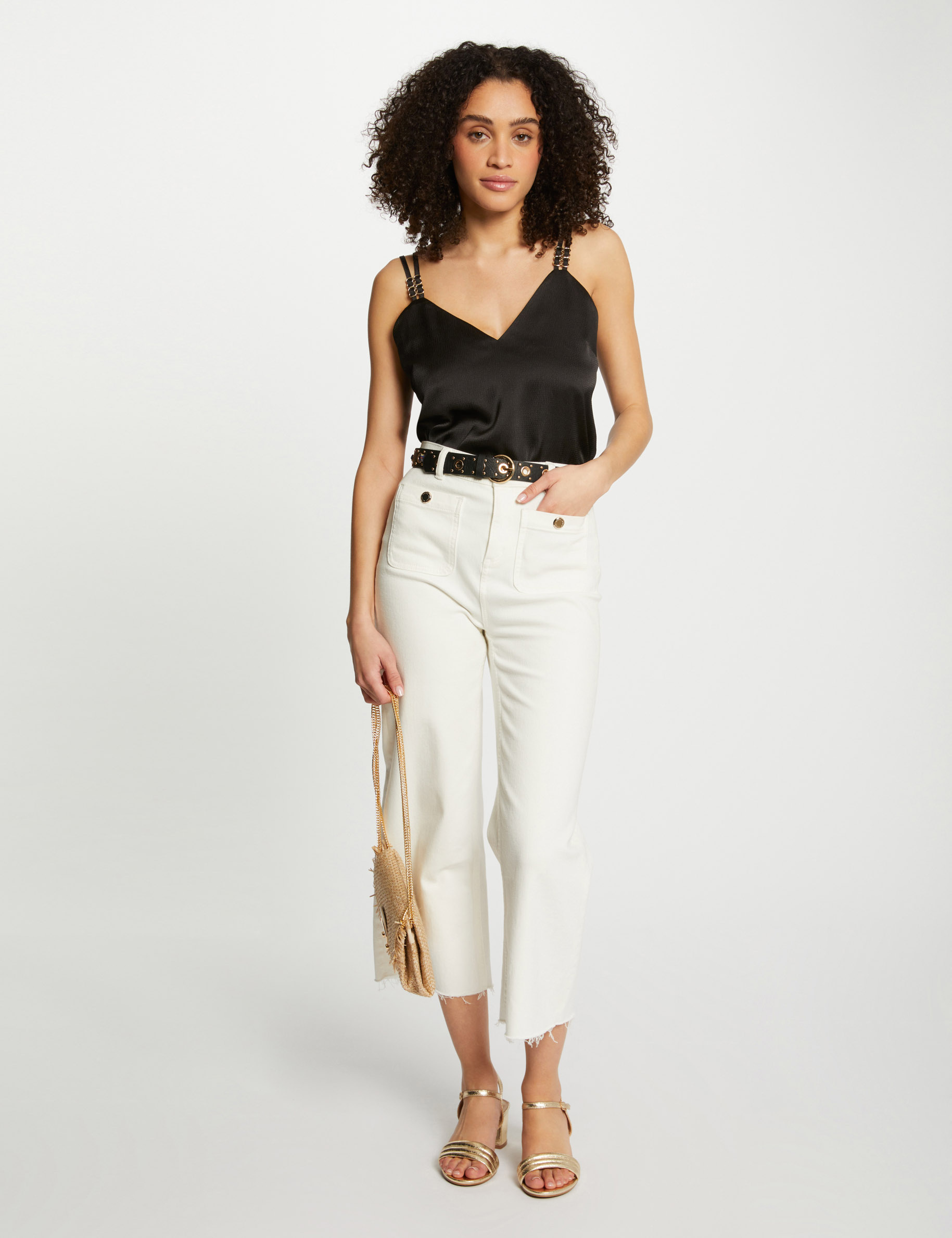 top satin a bretelles noir femme Top satin à bretelles noir femme