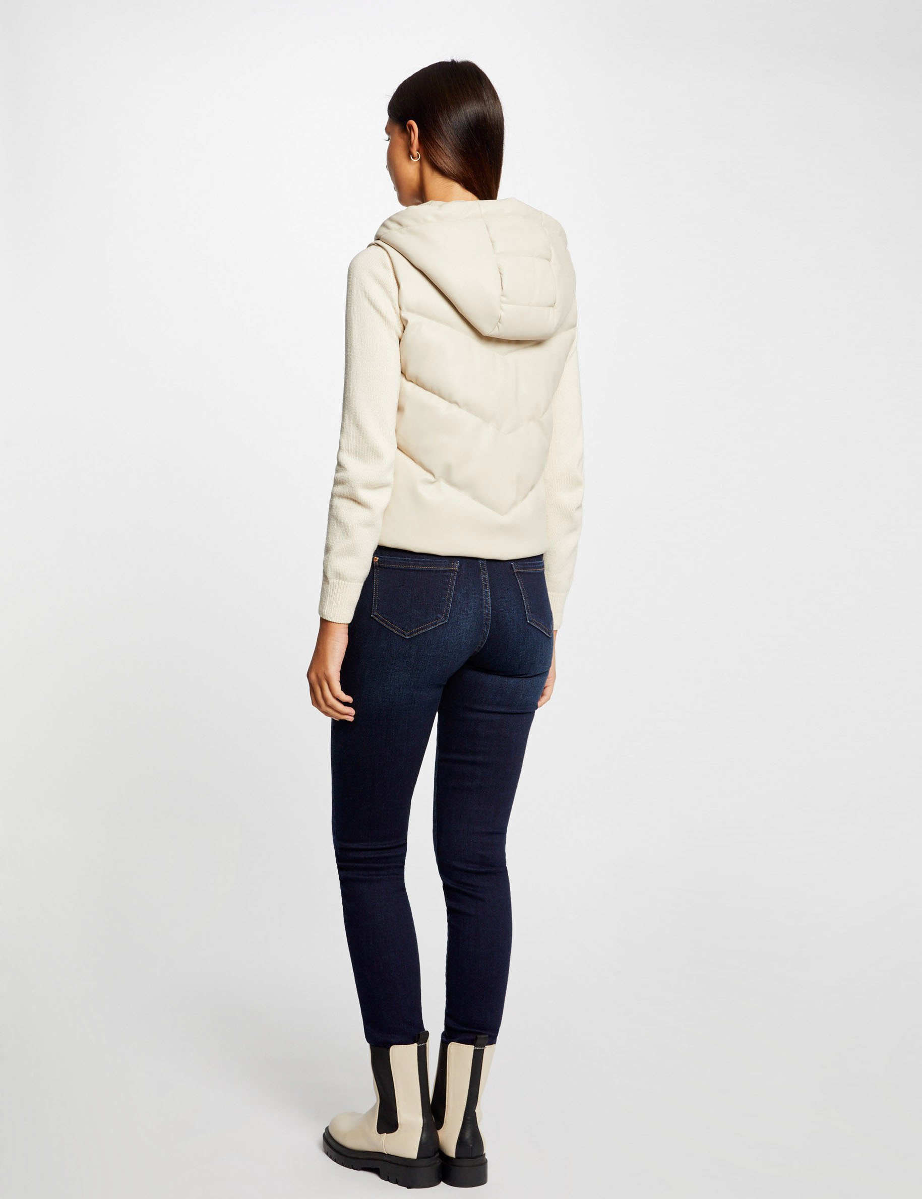 doudoune droite a capuche simili cuir ivoire femme Doudoune droite à capuche simili cuir ivoire femme