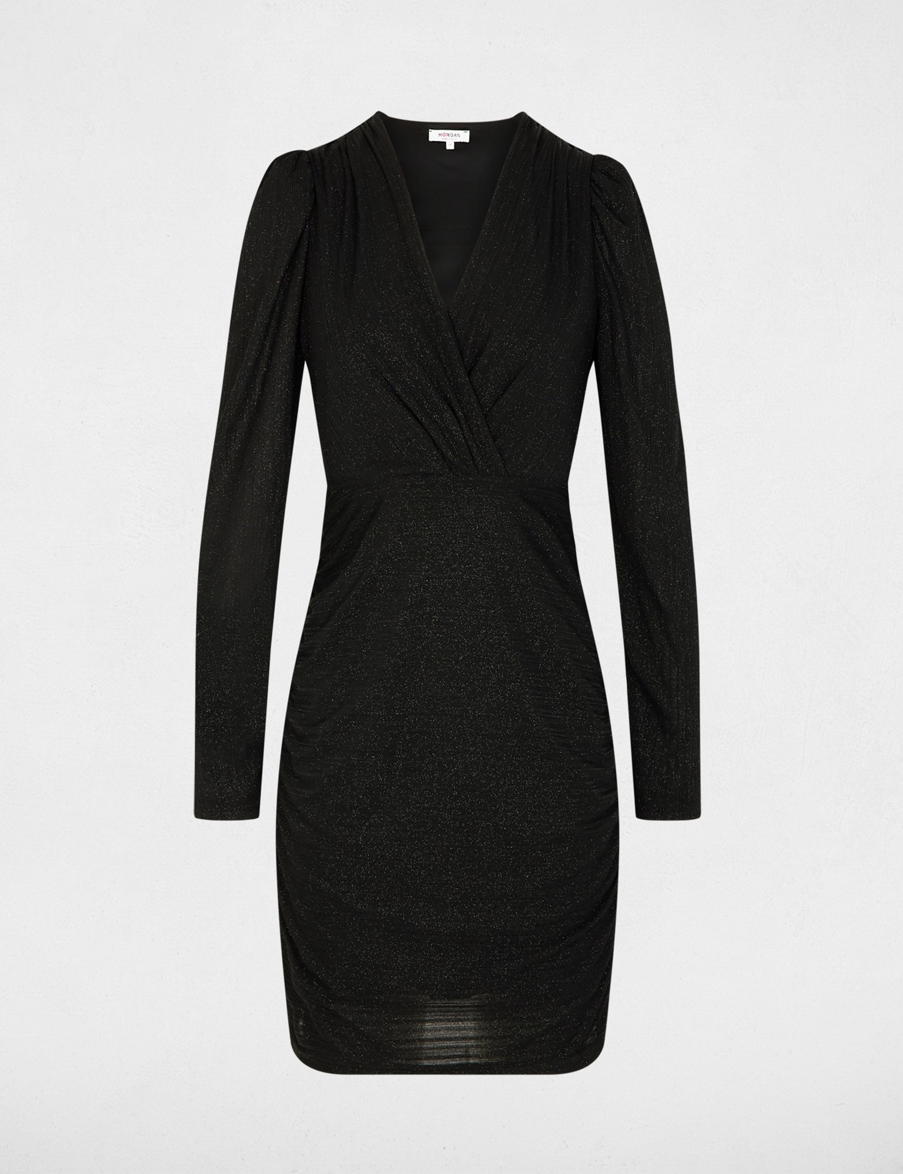 Robe cache-coeur drap&eacute;e noir femme
