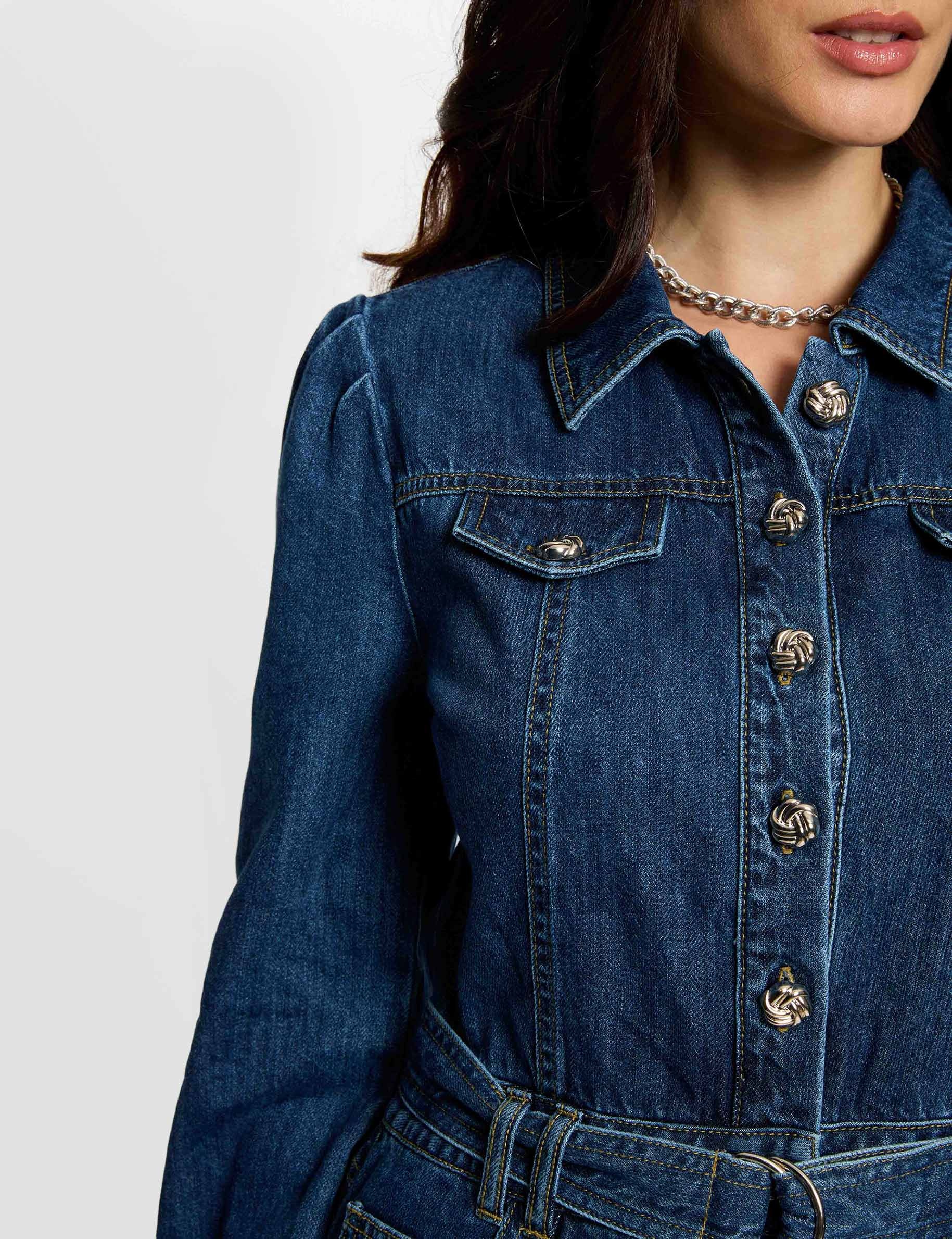Robe longue ajust&eacute;e denim brut femme