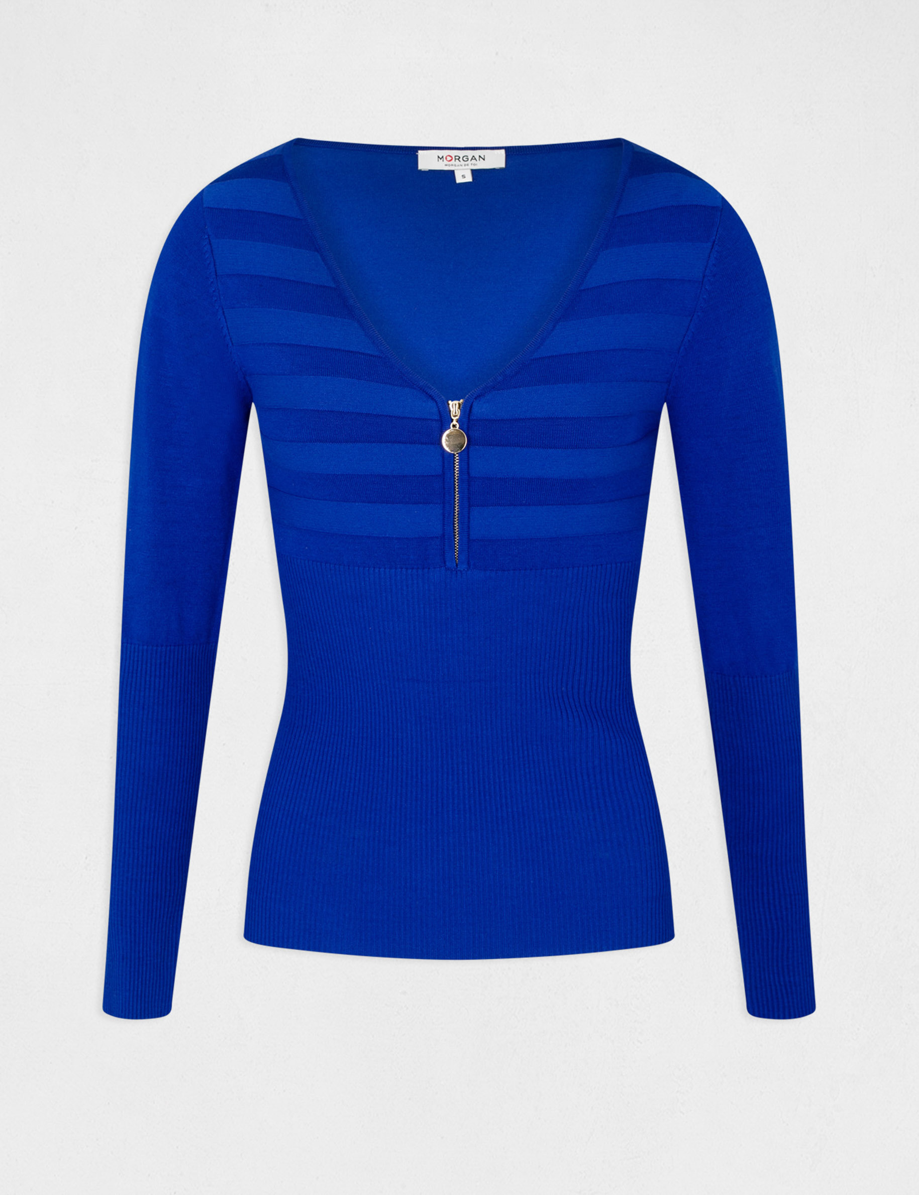 Trui met lange mouwen en ritsdetail felblauw vrouw Trui met lange mouwen en ritsdetail felblauw vrouw