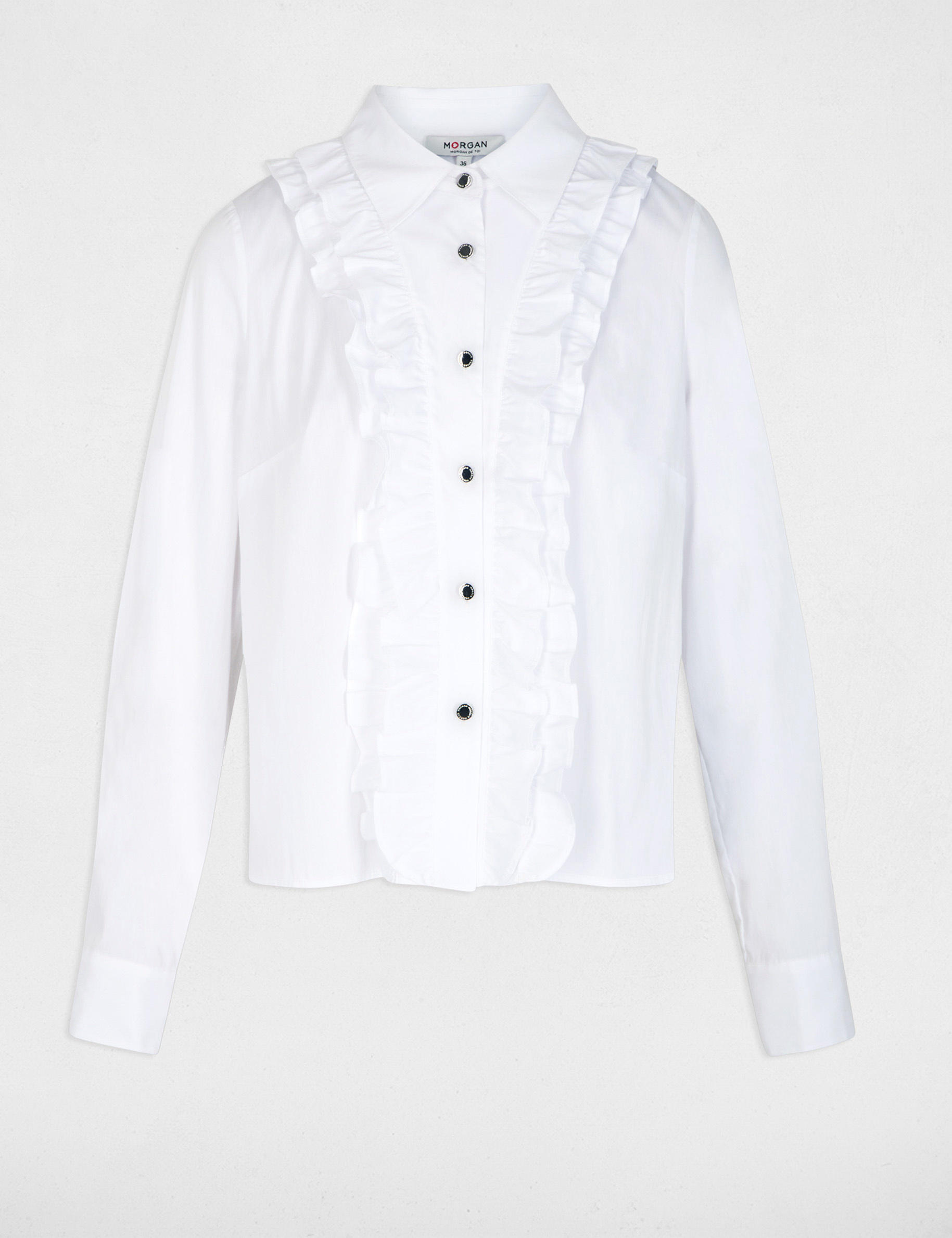 Chemise droite col &agrave; revers blanc femme