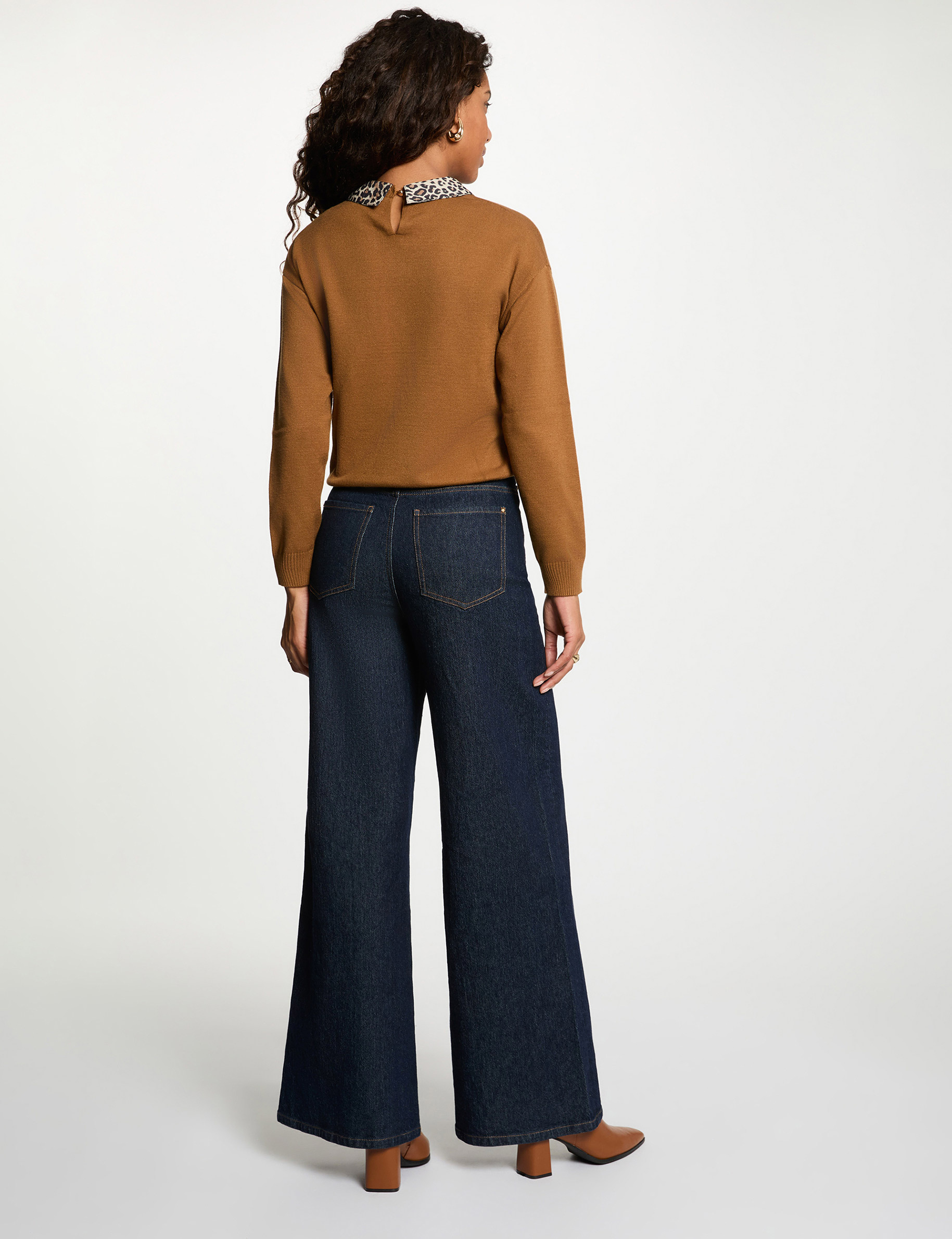 Pull col l&eacute;opard camel femme
