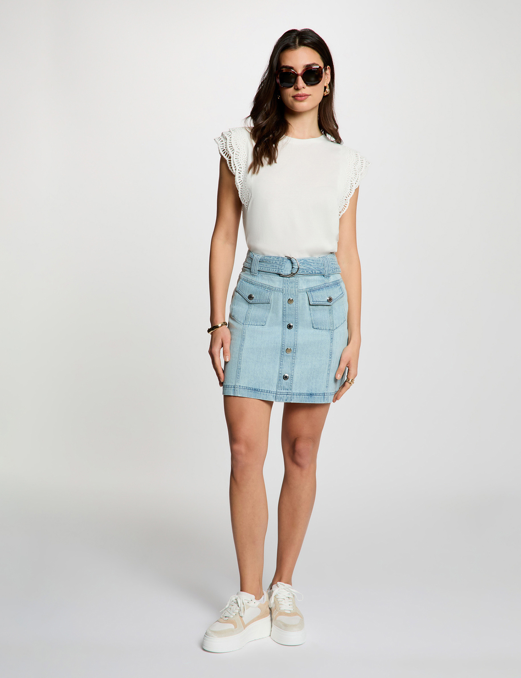 Jupe courte en jean denim bleach femme