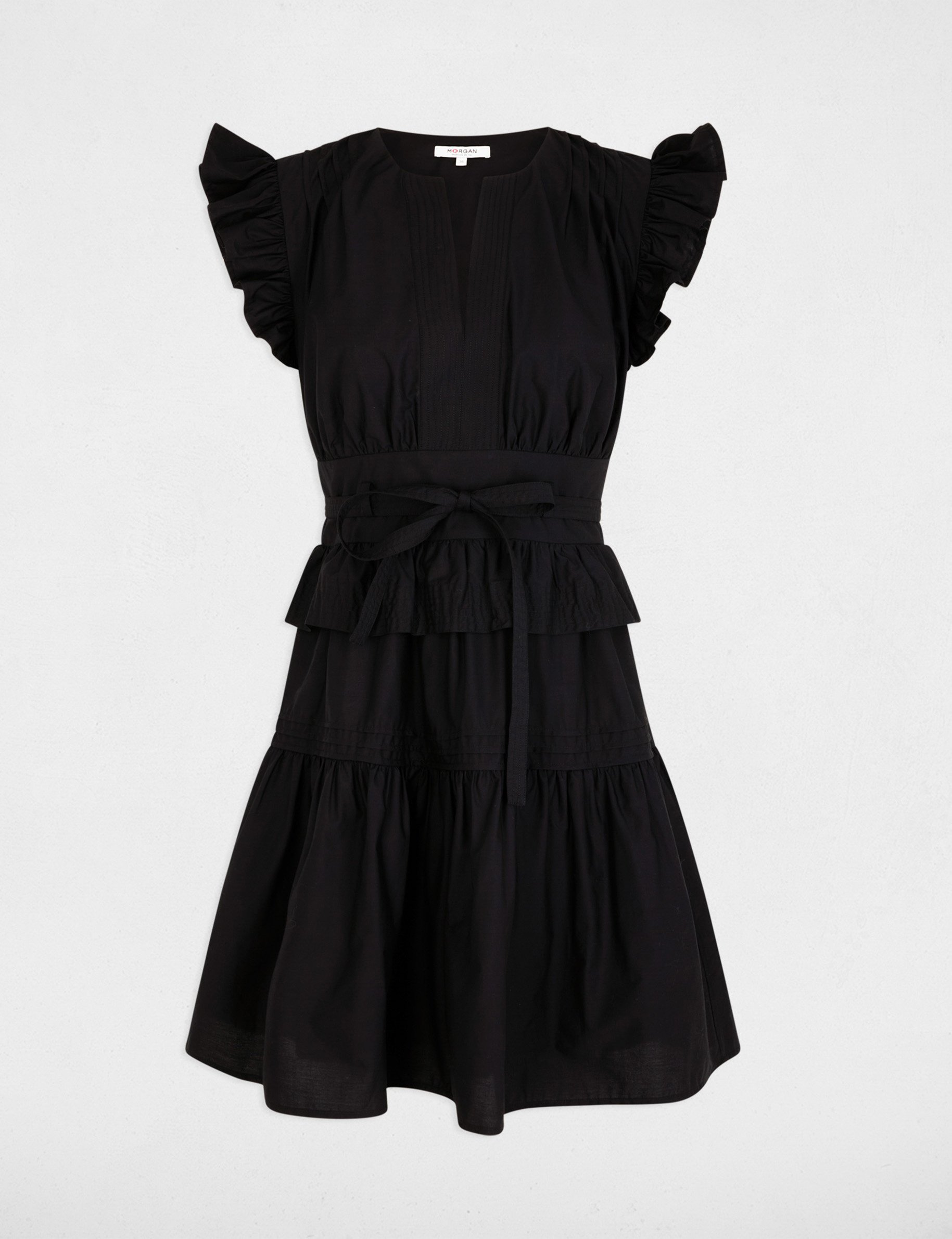 Robe courte col v noir femme