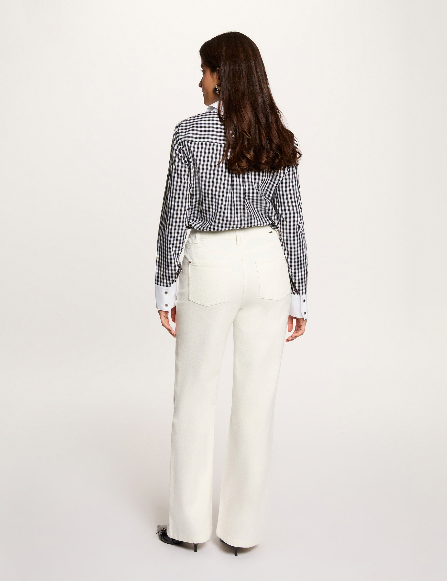 Wijde 7/8 jeans helder wit vrouw