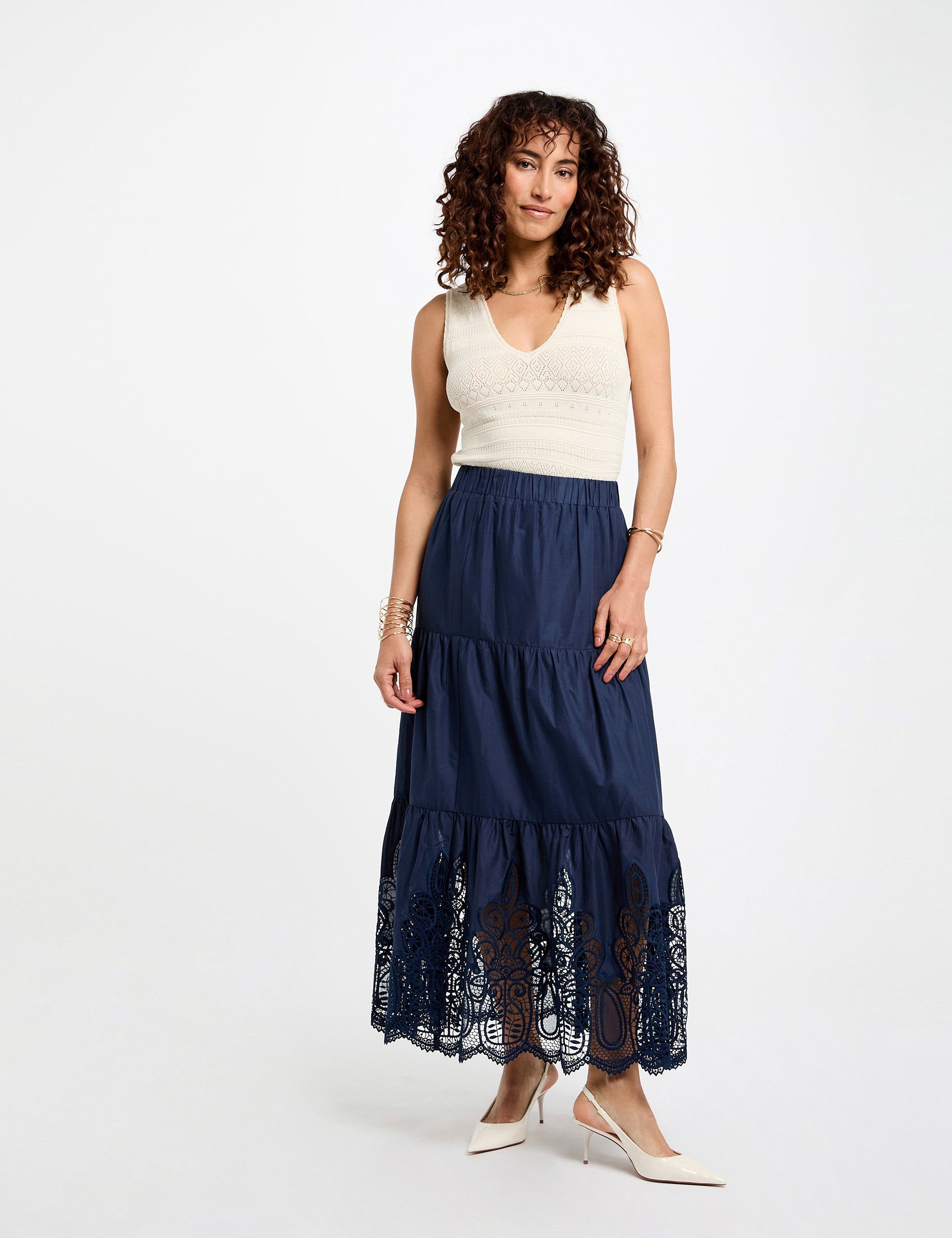 lange rok met kanten details bleu petrole vrouw Lange rok met kanten details bleu pétrole vrouw