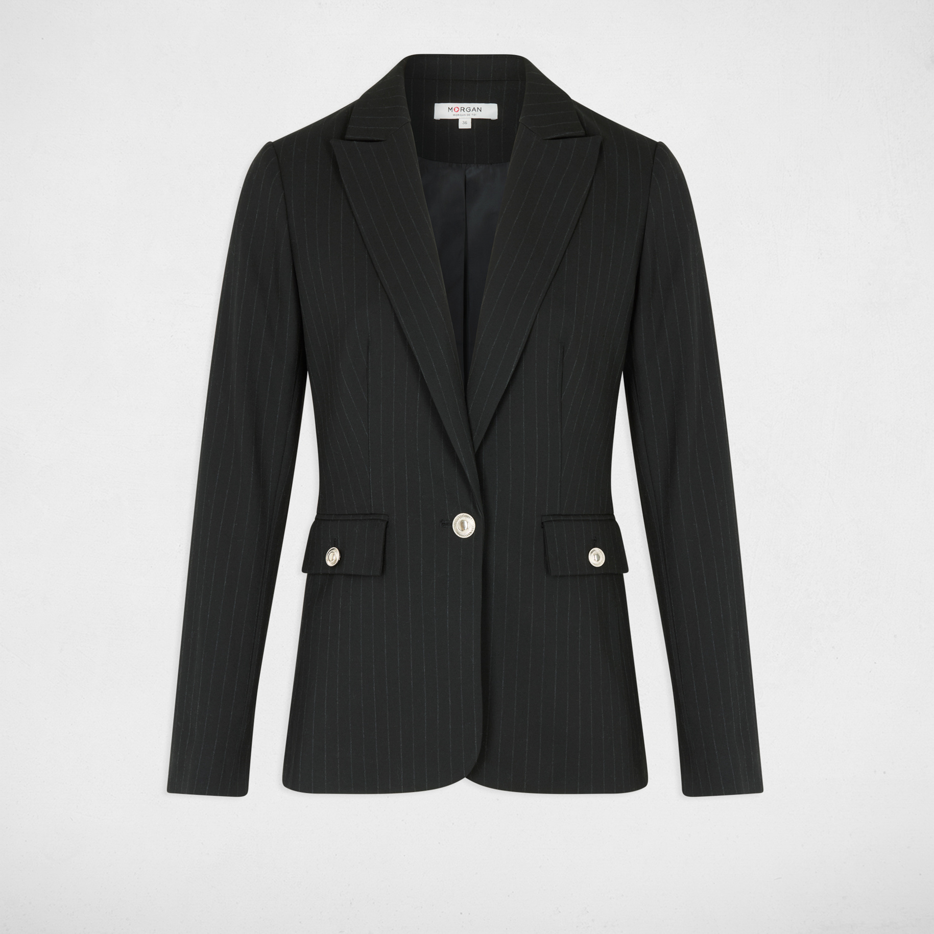 Gestreepte blazer met reverskraag zwart vrouw
