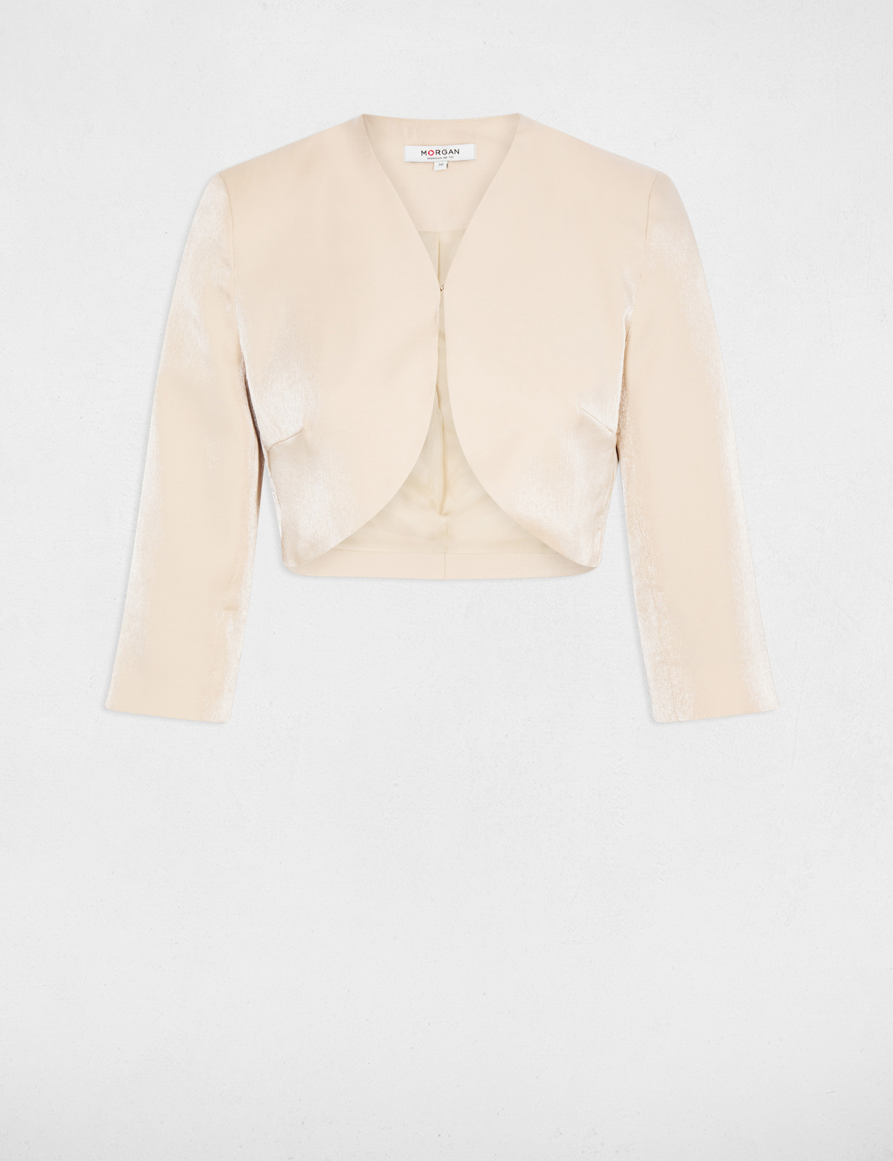 Bol&eacute;ro ajust&eacute; manches 3/4 beige clair femme