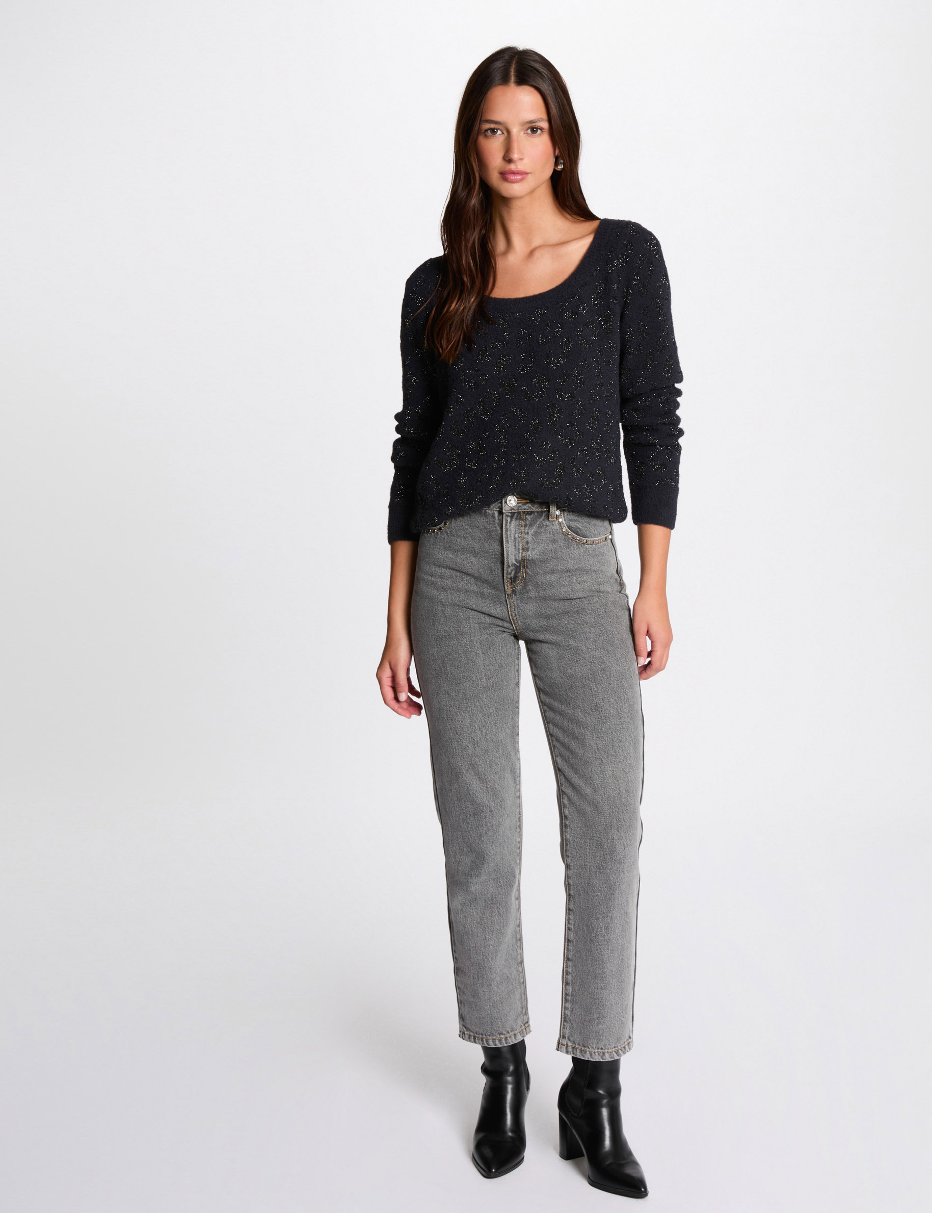 pull col rond imprime marine femme Pull col rond imprimé marine femme