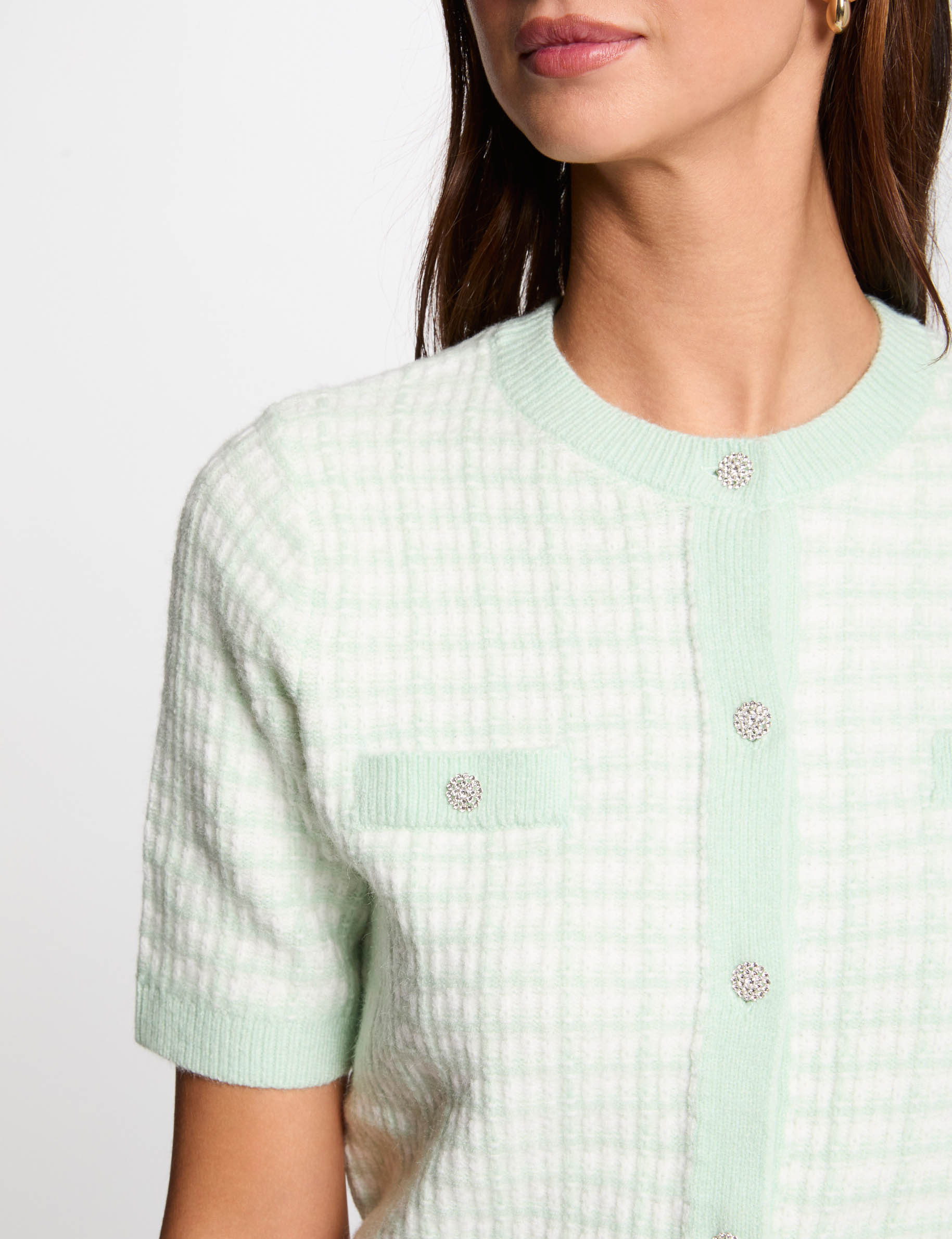 Vest met korte mouwen en print lichtgroen vrouw