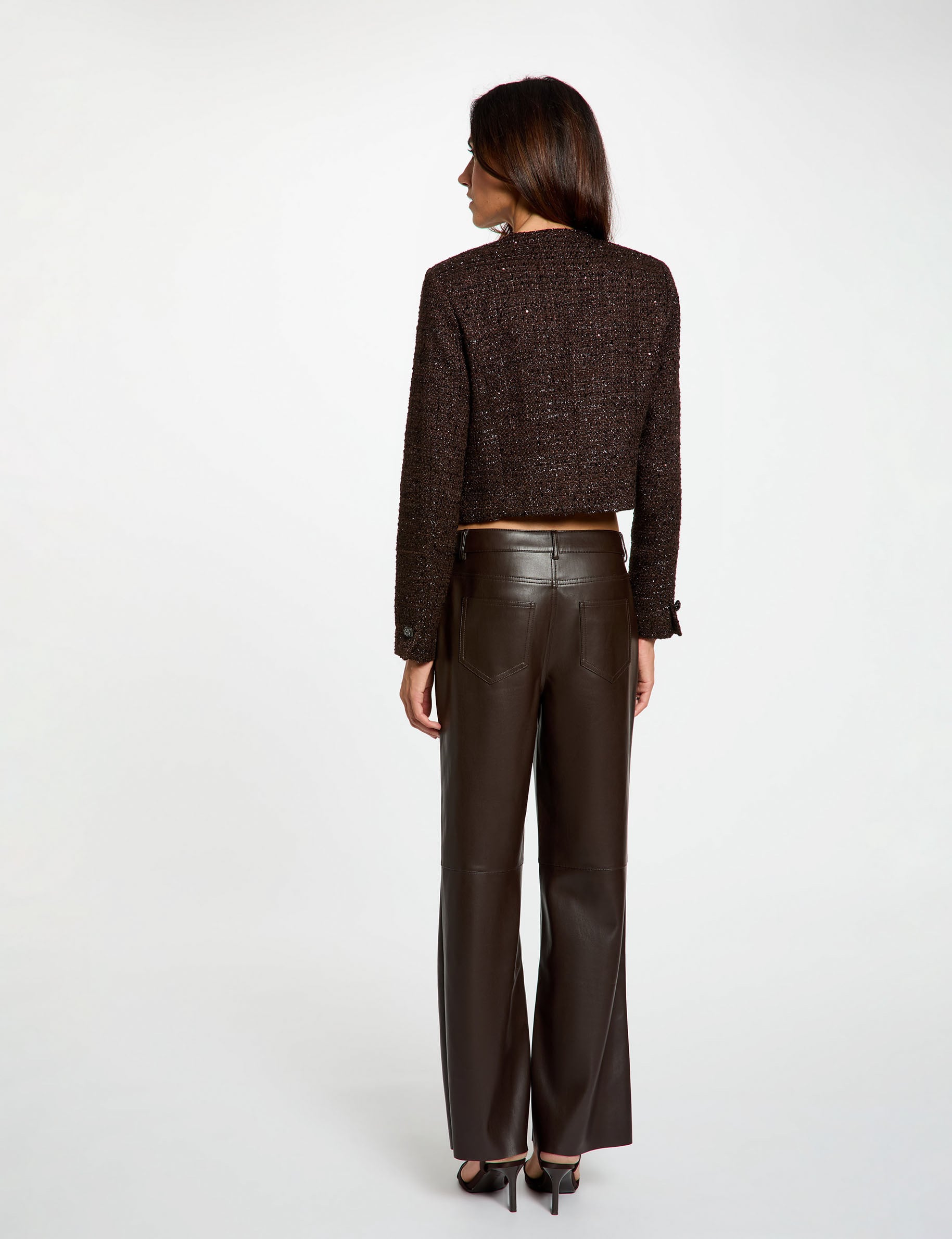Pantalon bootcut similicuir marron fonc&eacute; femme