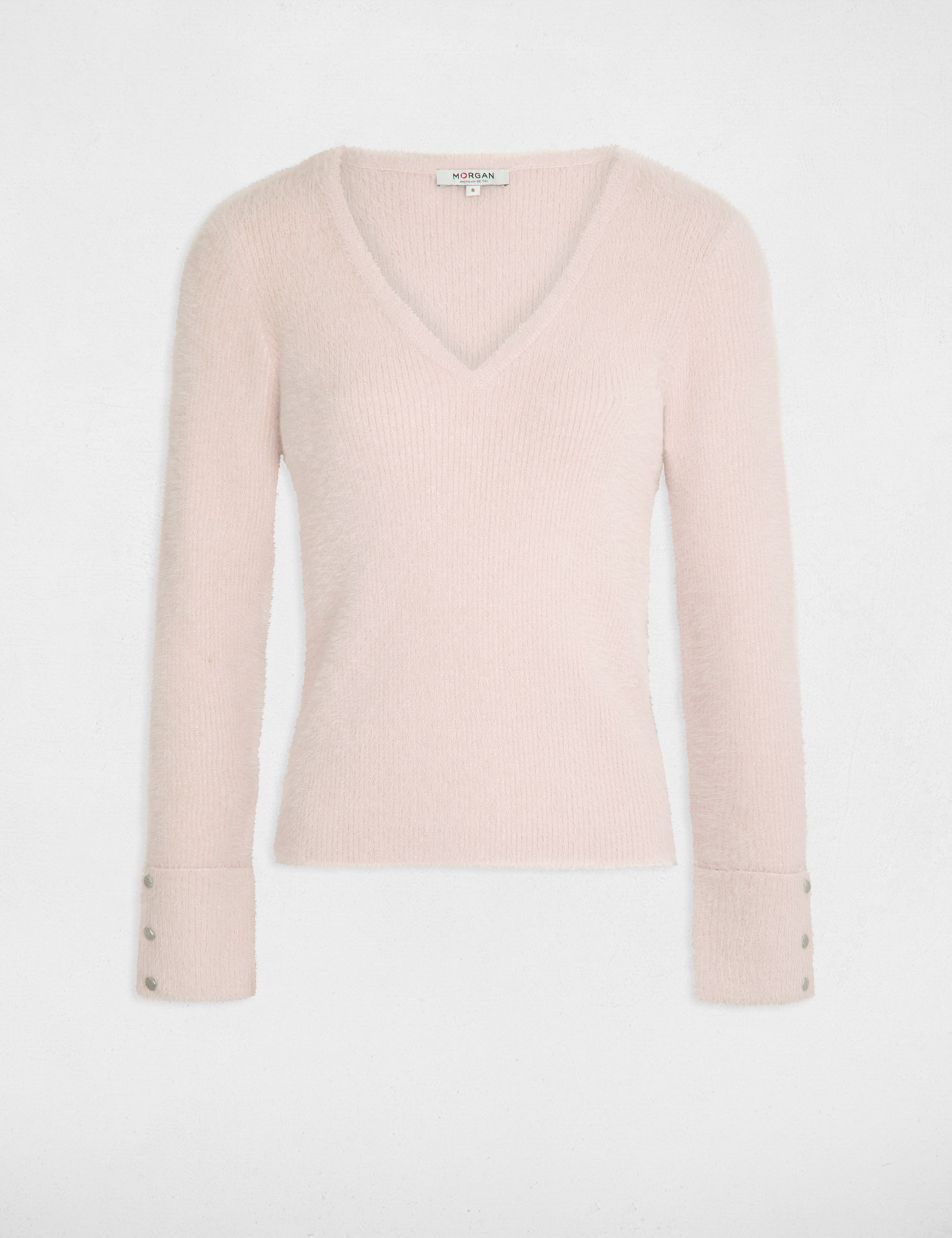trui met lange mouwen en v hals roze vrouw Trui met lange mouwen en V-hals roze vrouw