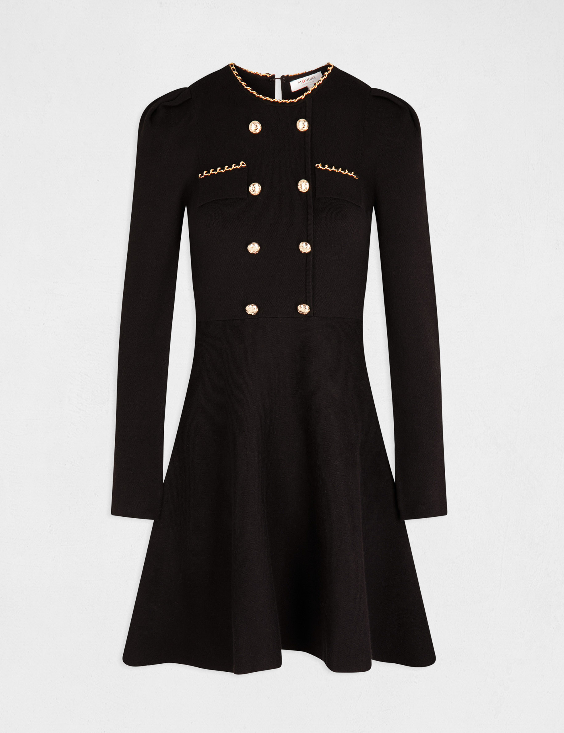 Tricot jurk met knopen zwart vrouw