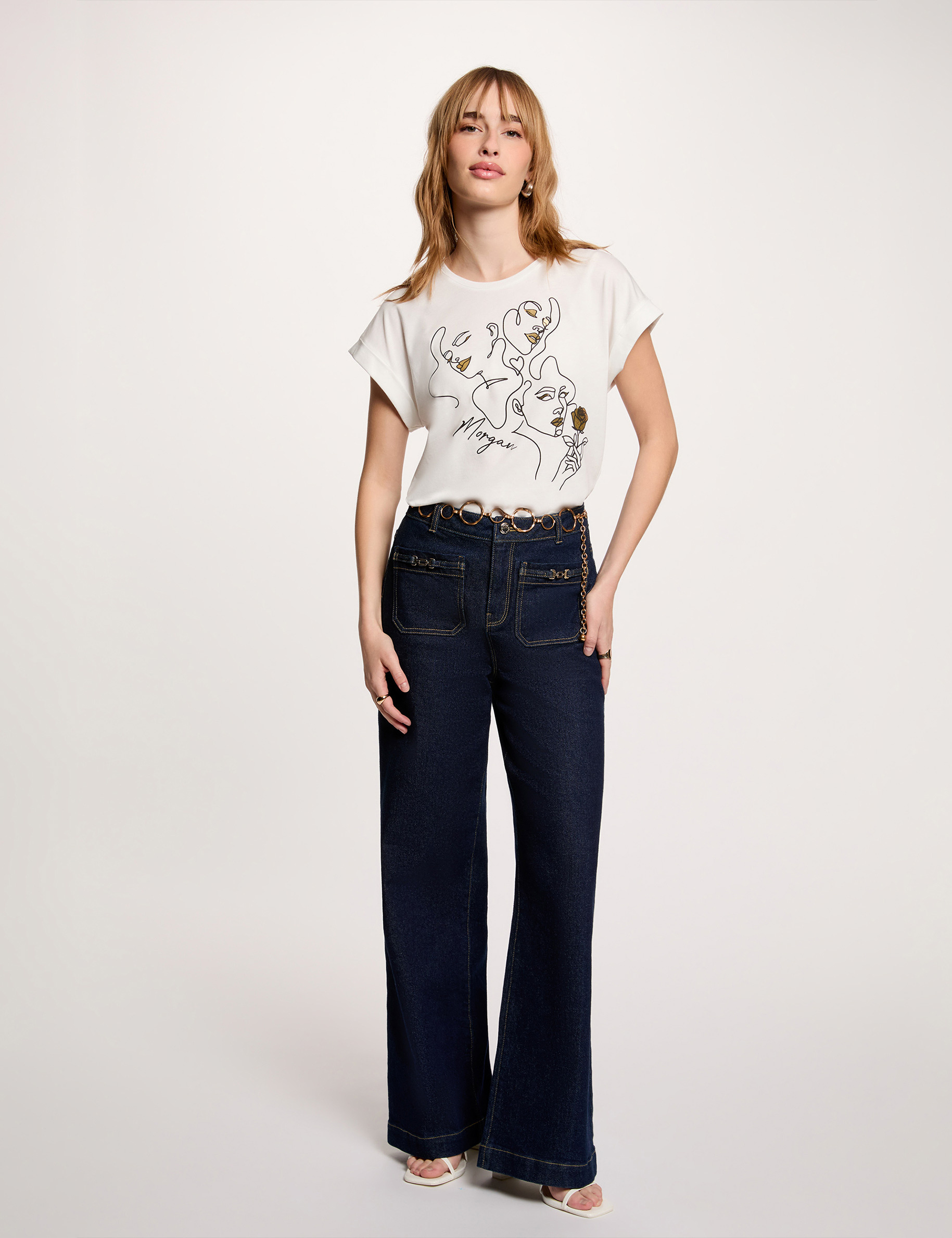 T-shirt ronde hals korte mouwen helder wit vrouw