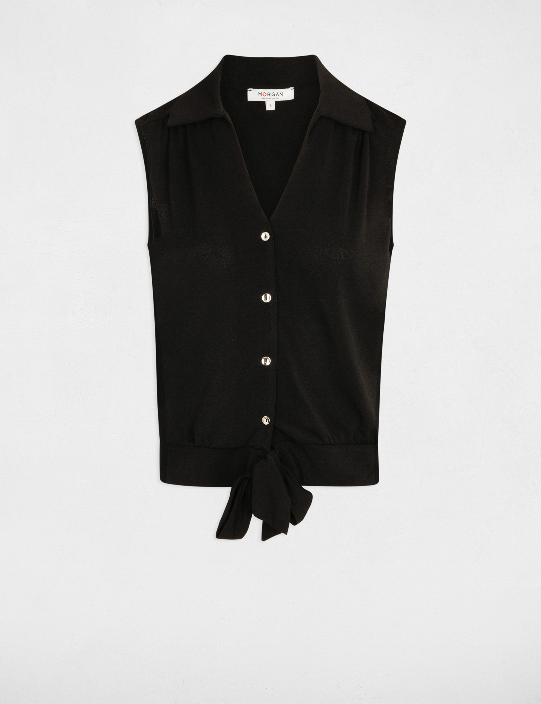 Blouse sans manches nouée noir femme