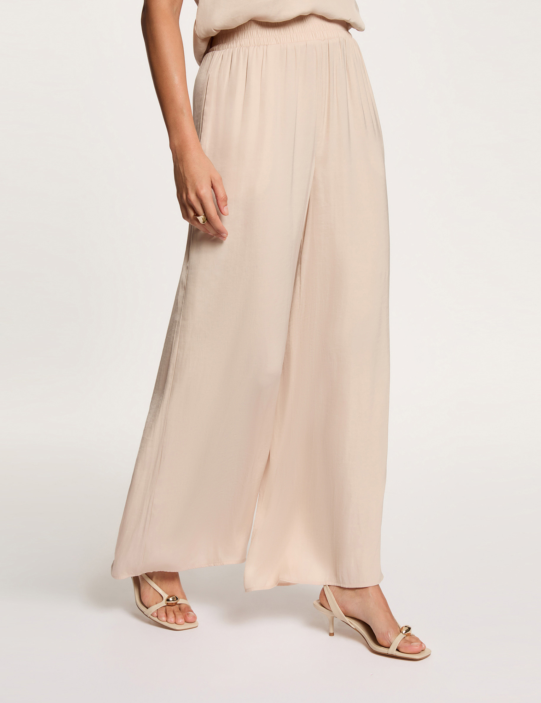 Pantalon large fluide beige clair femme