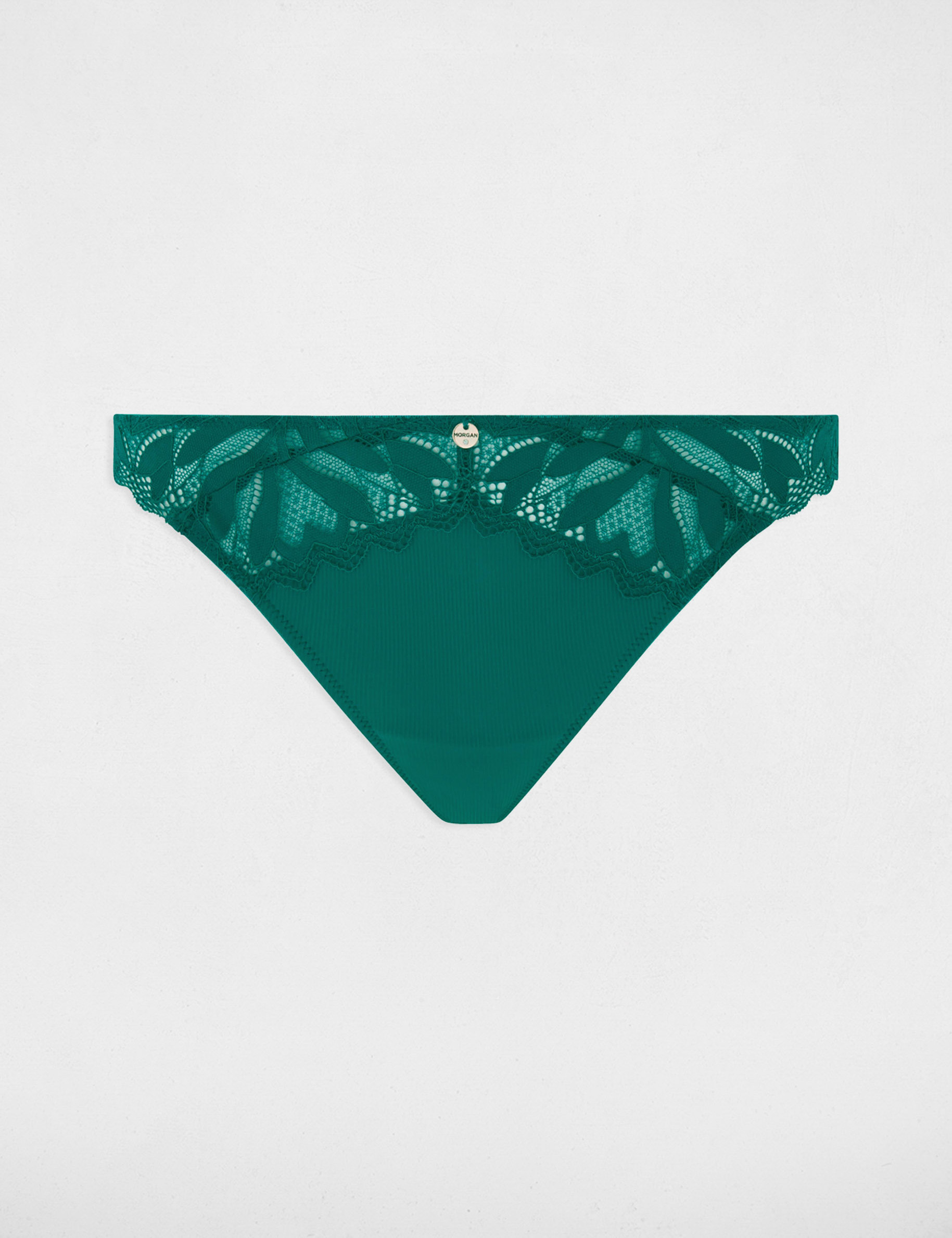 Tanga en dentelle vert femme