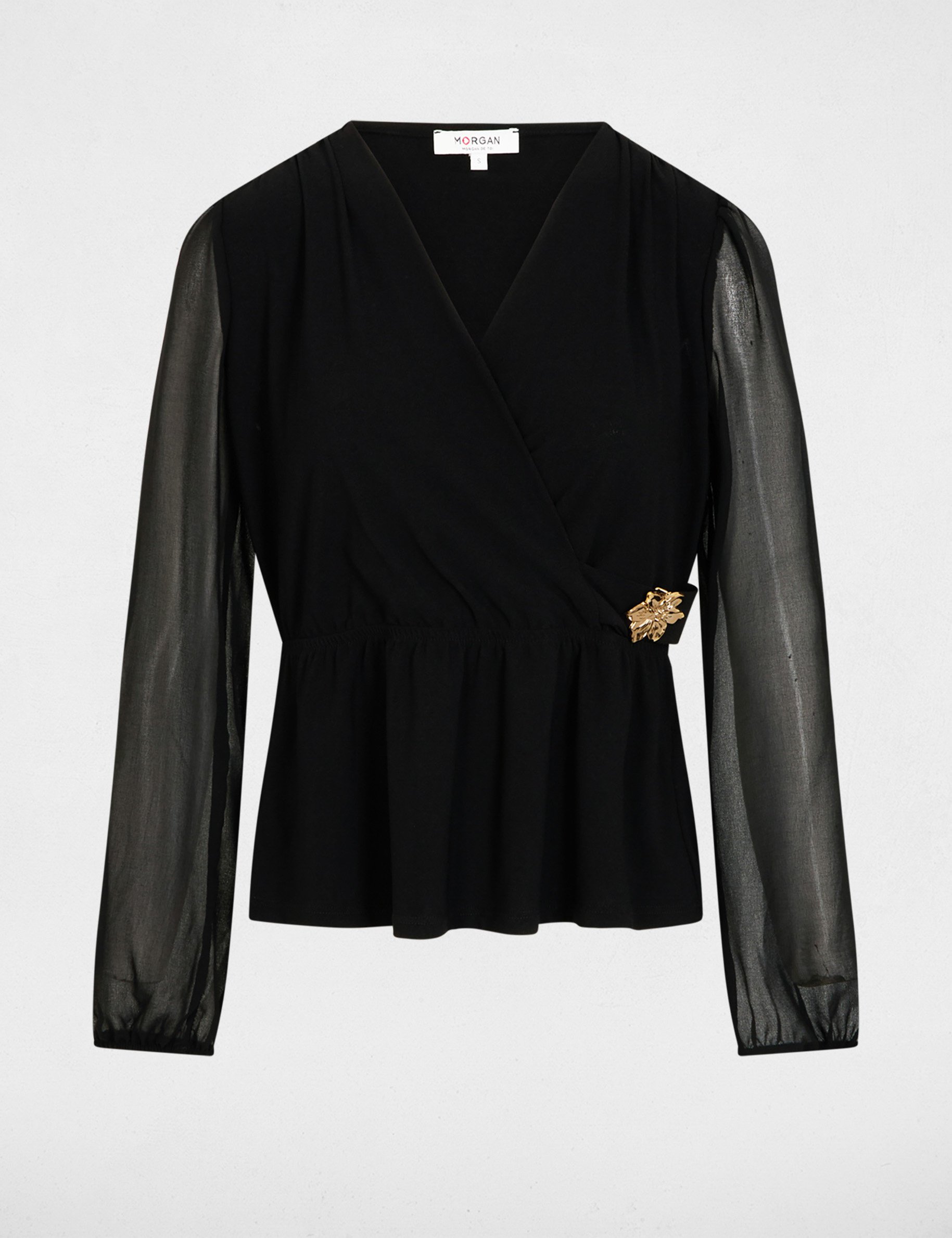 T-shirt cache-coeur col v noir femme