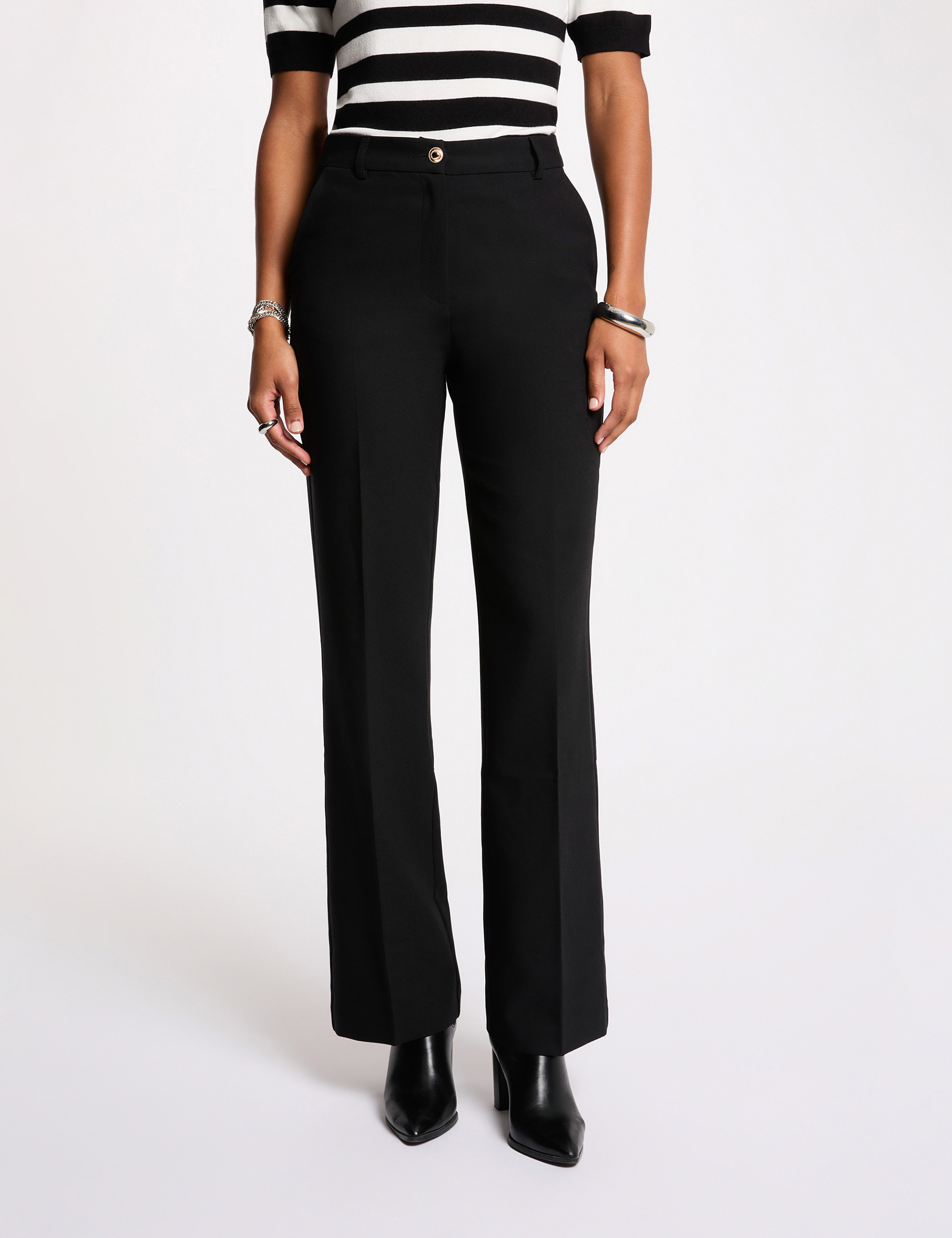 Pantalon droit zip noir femme