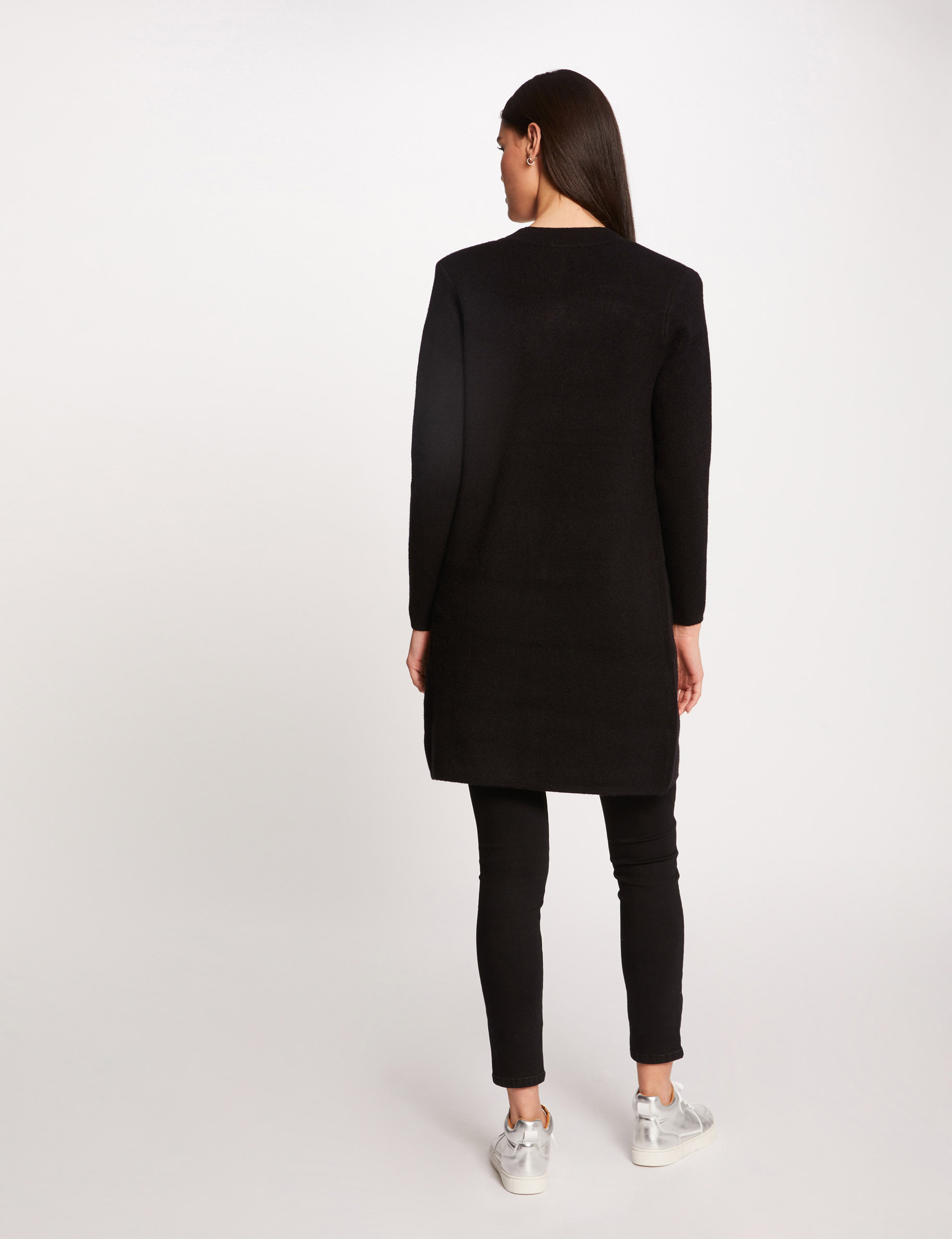 Gilet droit &agrave; col crant&eacute; gris fonc&eacute; femme
