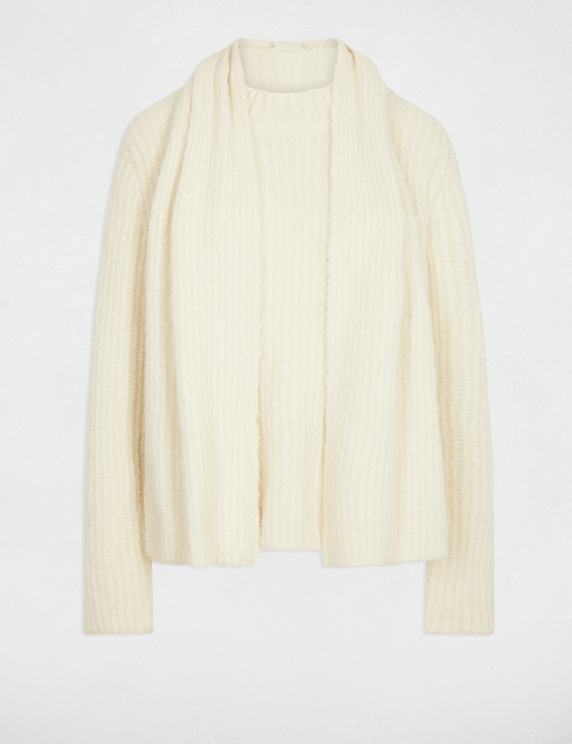 Pull col écharpe ivoire femme