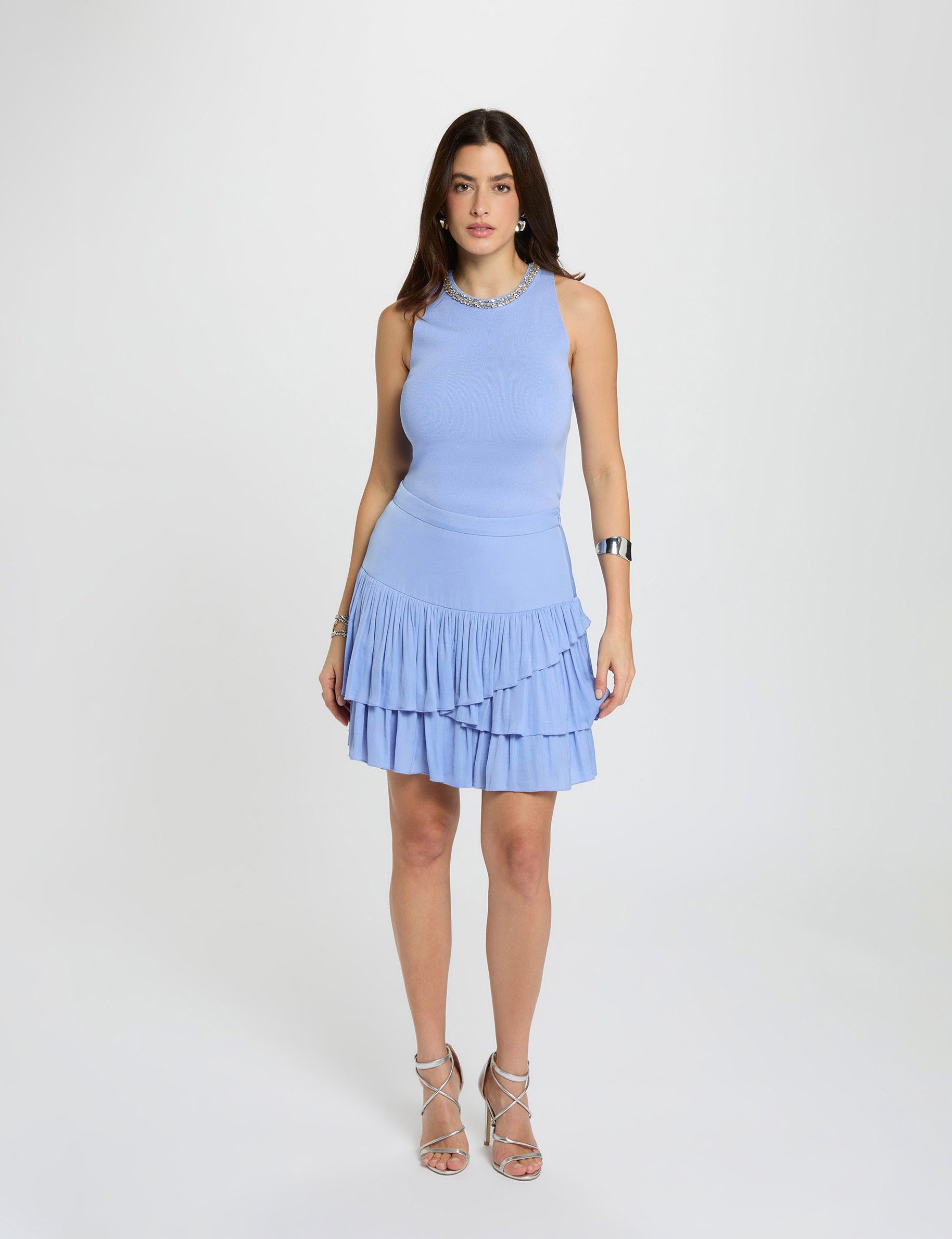 Jupe courte ajust&eacute;e bleu femme