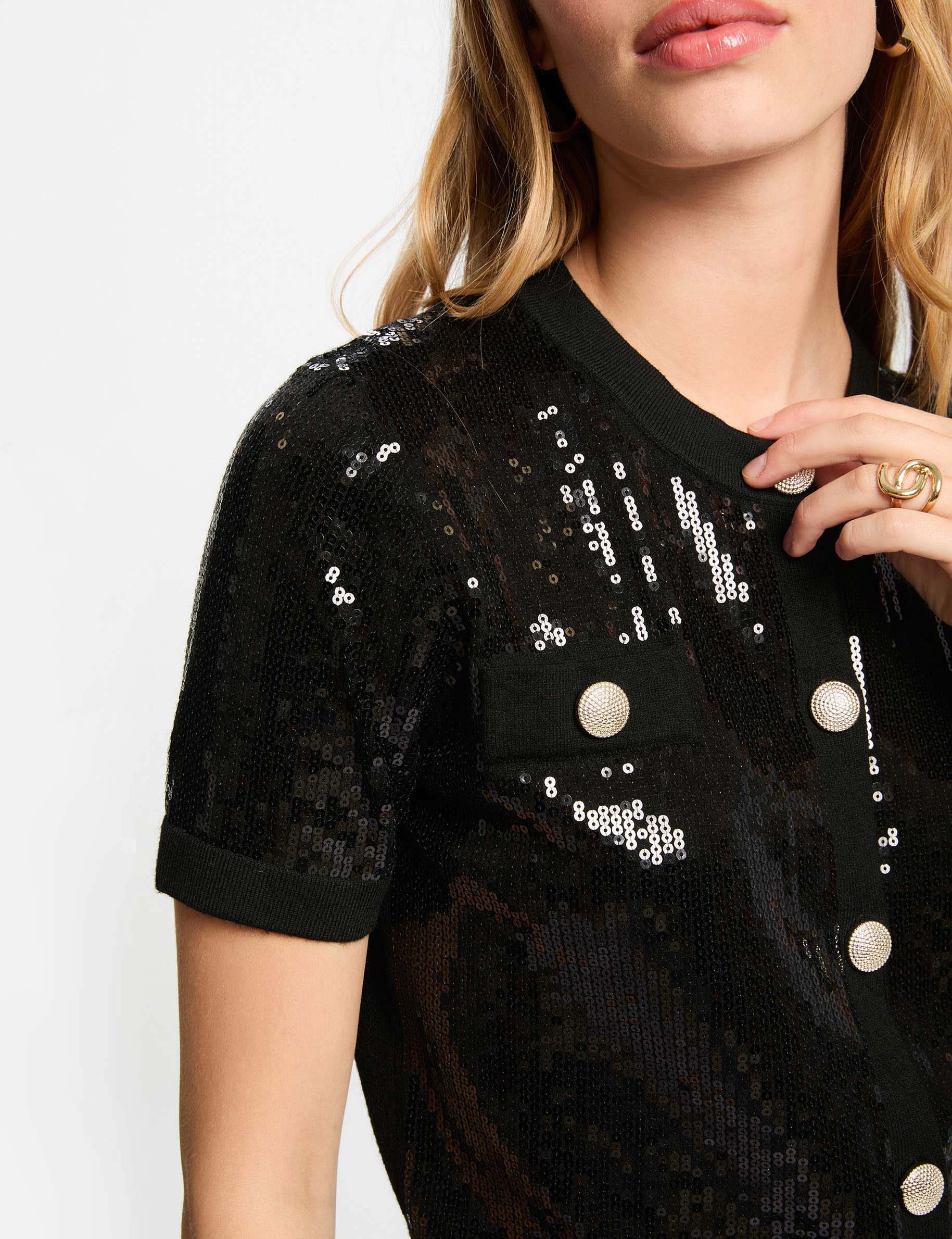 Vest met ronde hals en pailletten zwart vrouw