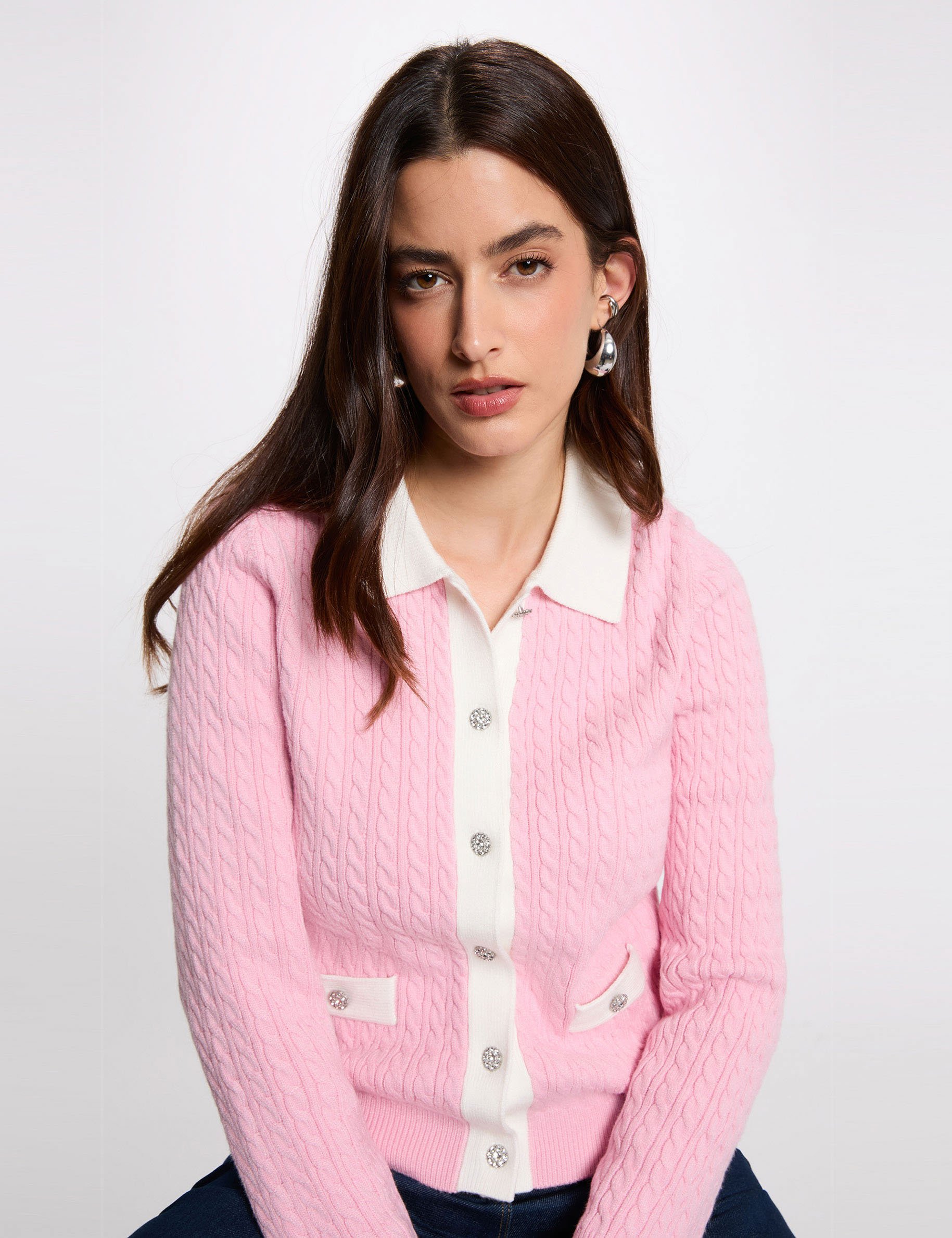 Gilet ajust&eacute; col &agrave; revers rose clair femme