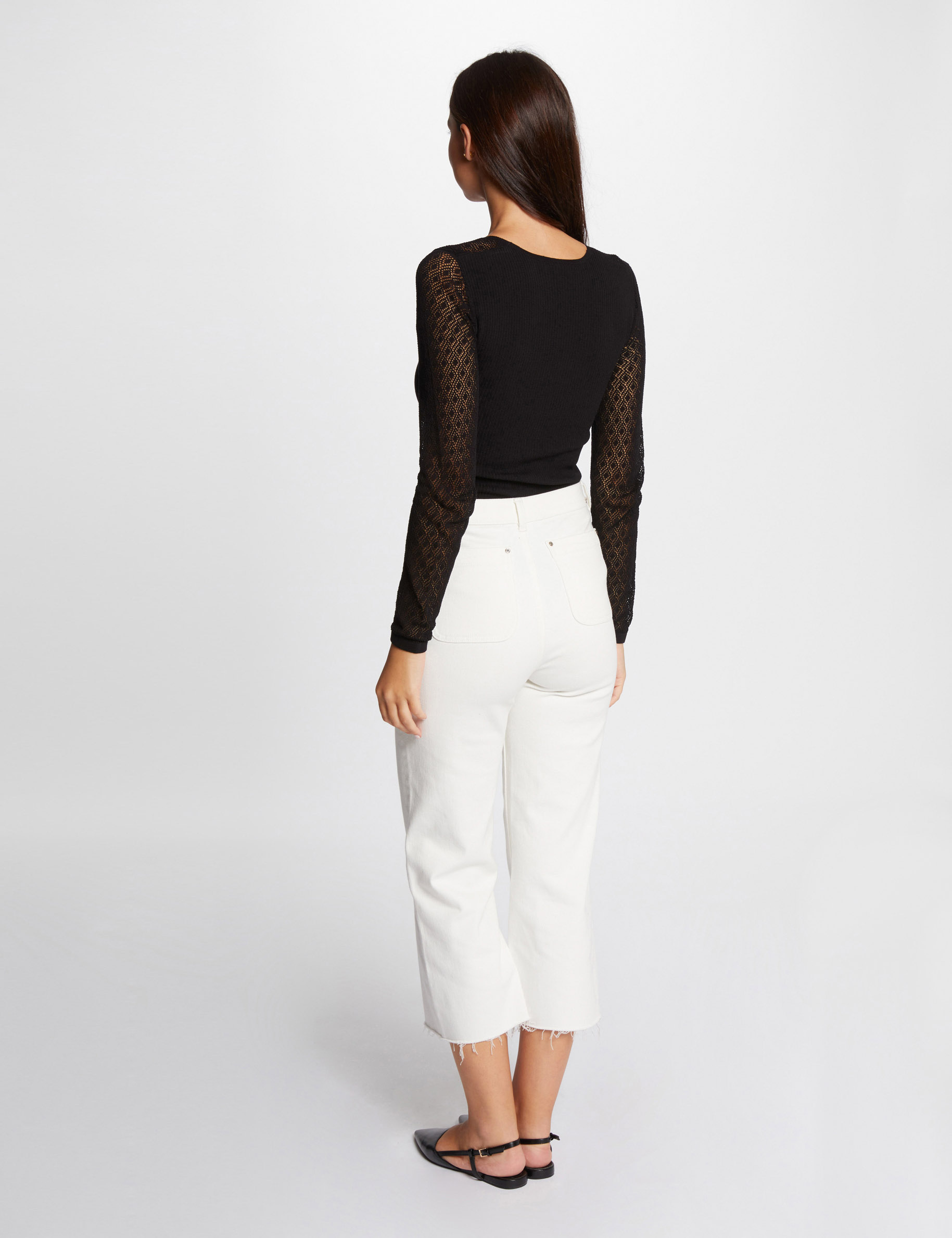 Pull manches ajour&eacute;es noir femme