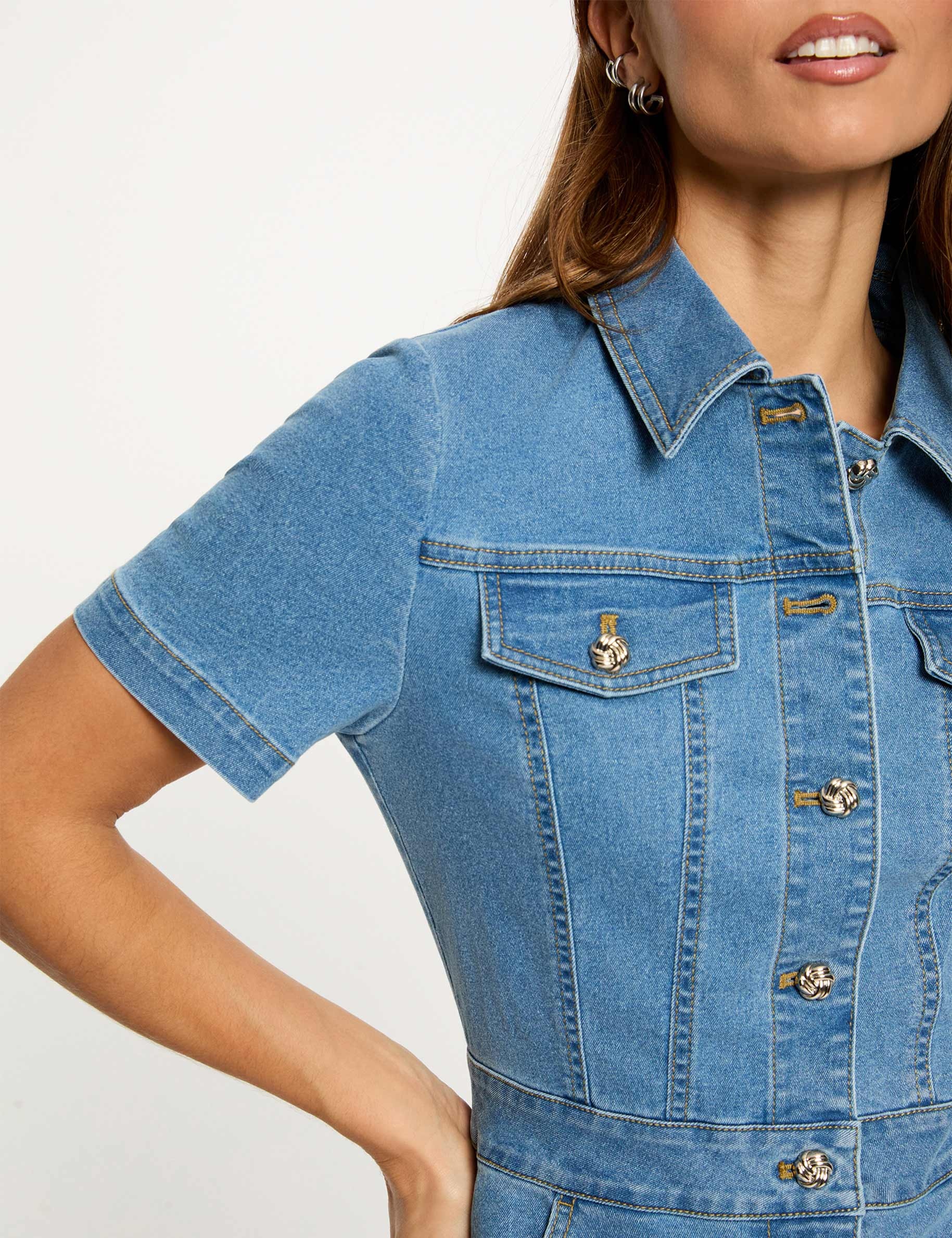 Robe courte ajust&eacute;e denim stone femme