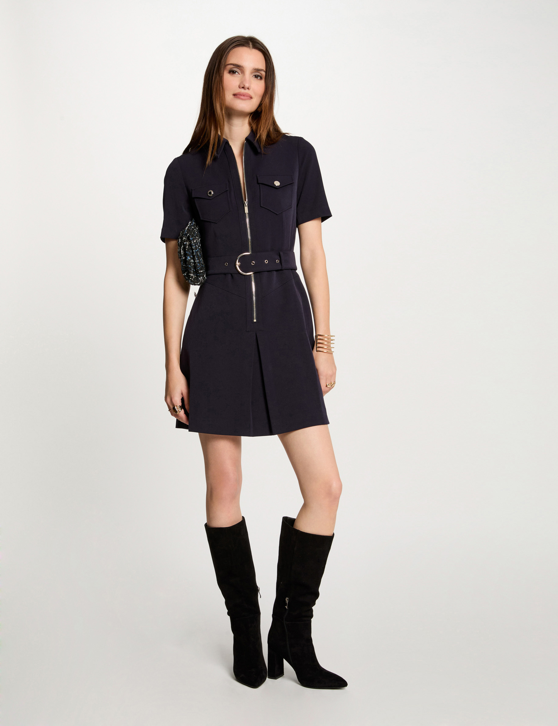 aangesloten korte jurk met rits marineblauw vrouw Aangesloten korte jurk met rits marineblauw vrouw