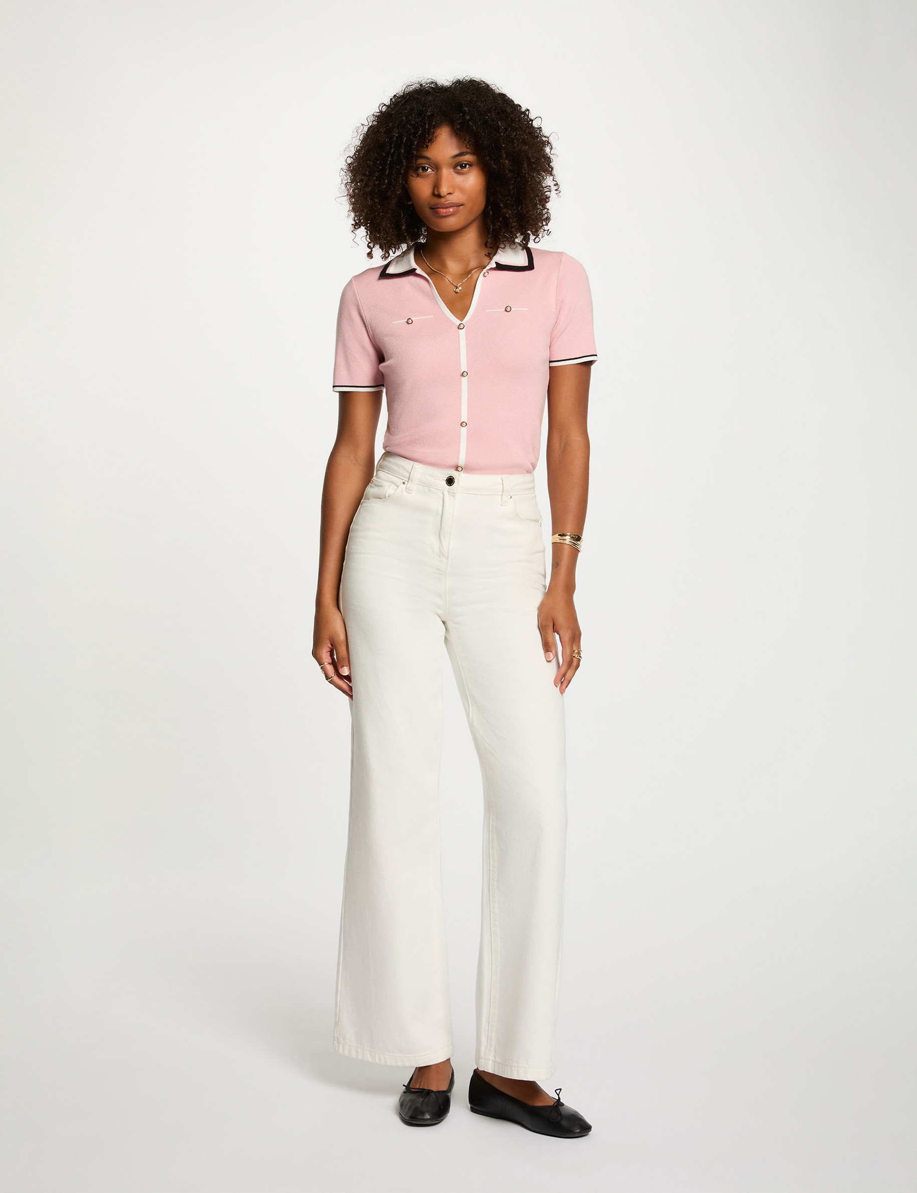 pull col polo manches courtes rose poudree femme Pull col polo manches courtes rose poudrée femme